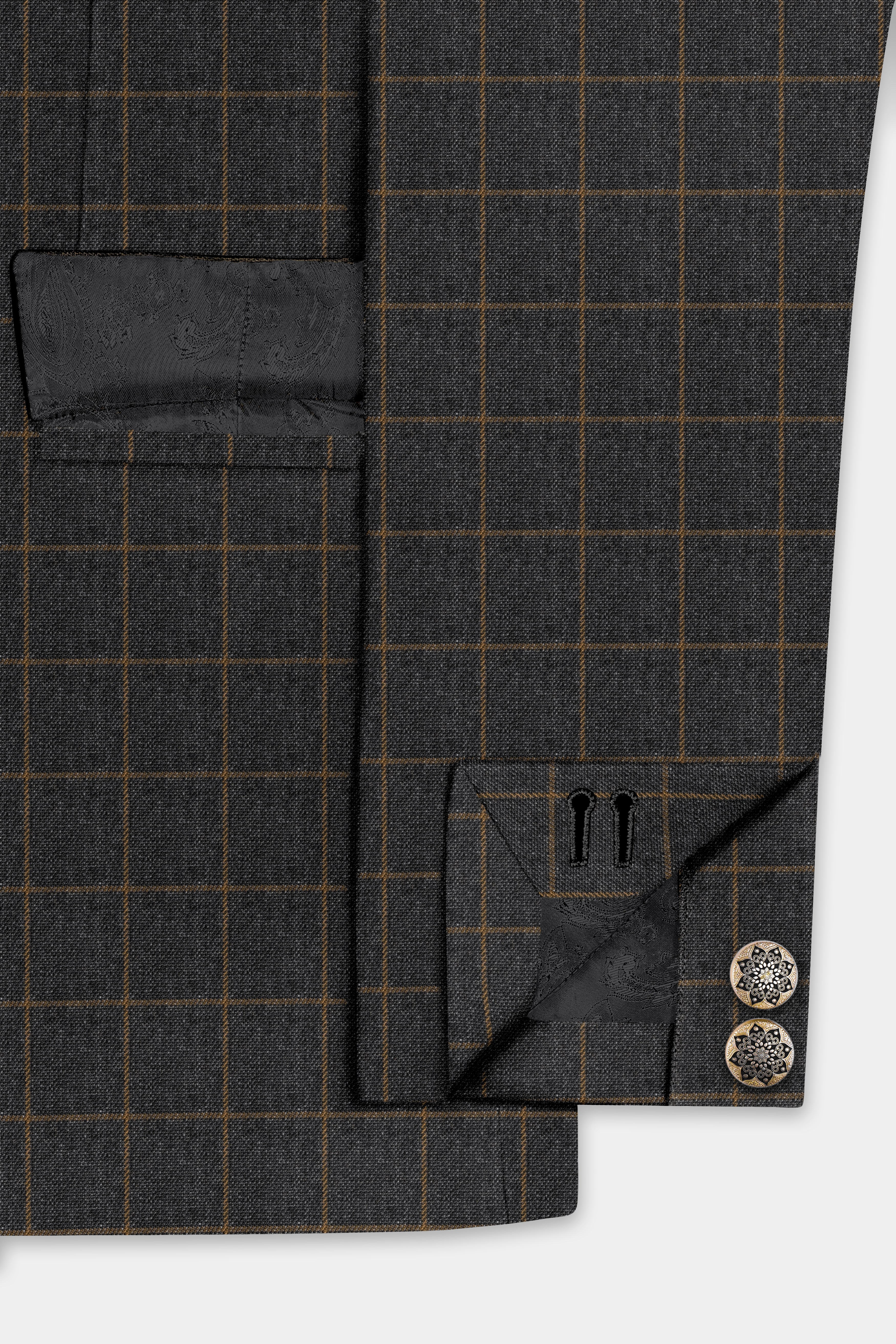 Gunmetal Gray with Dirt Brown Windowpane Wool Blend Blazer