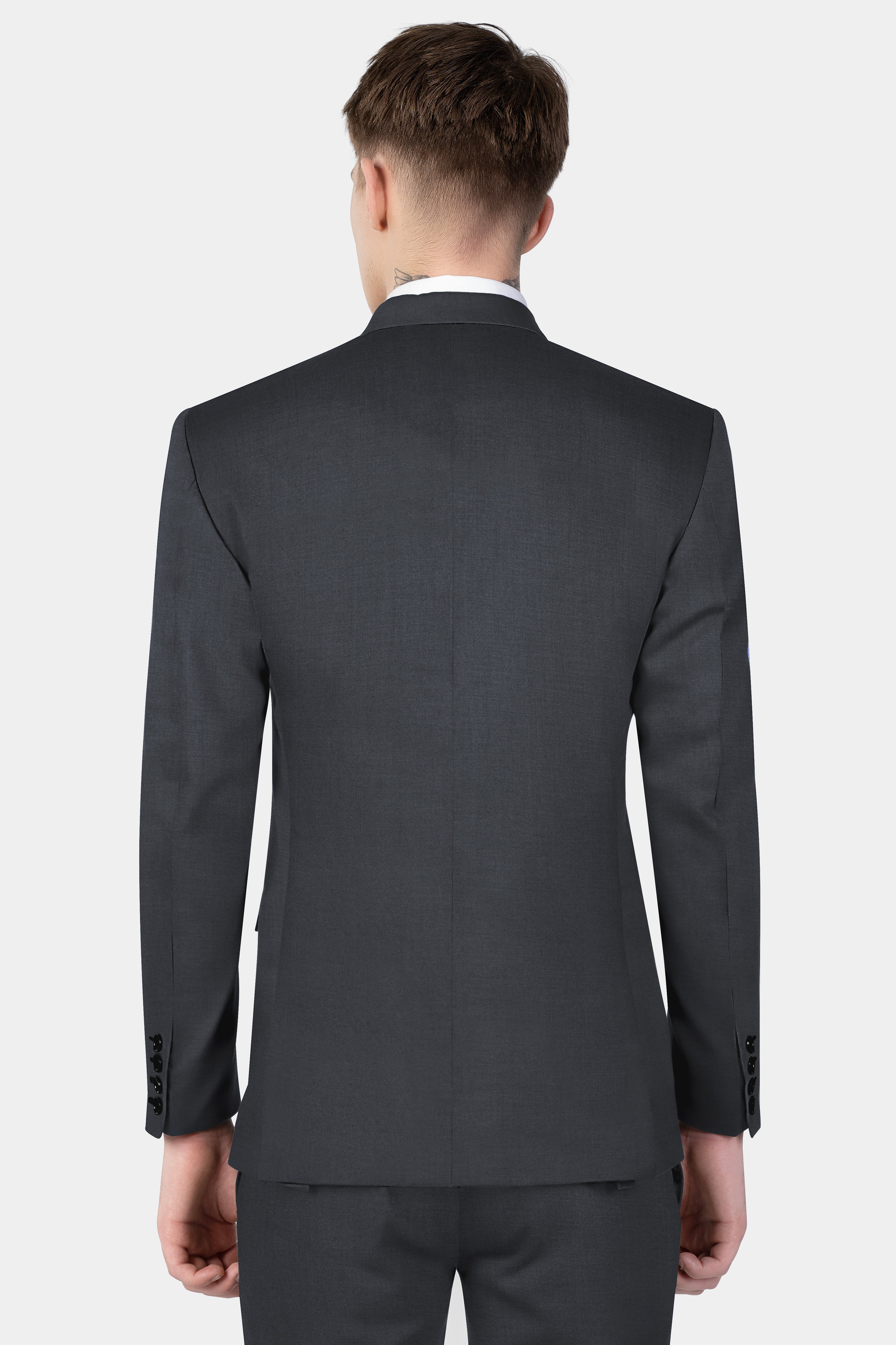 Dark Slate Grey Solid Wool Blend Blazer