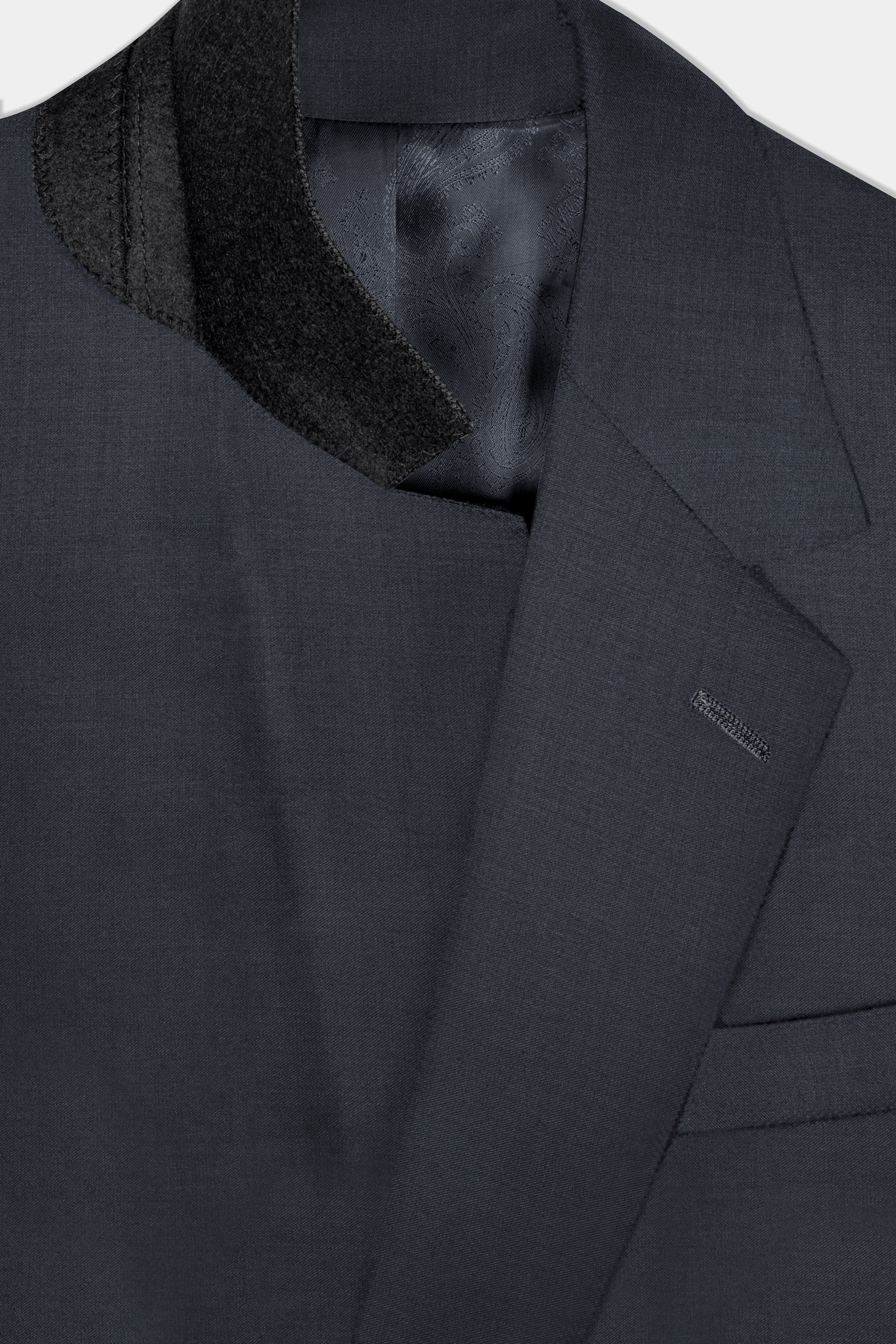 Dark Slate Grey Solid Wool Blend Blazer