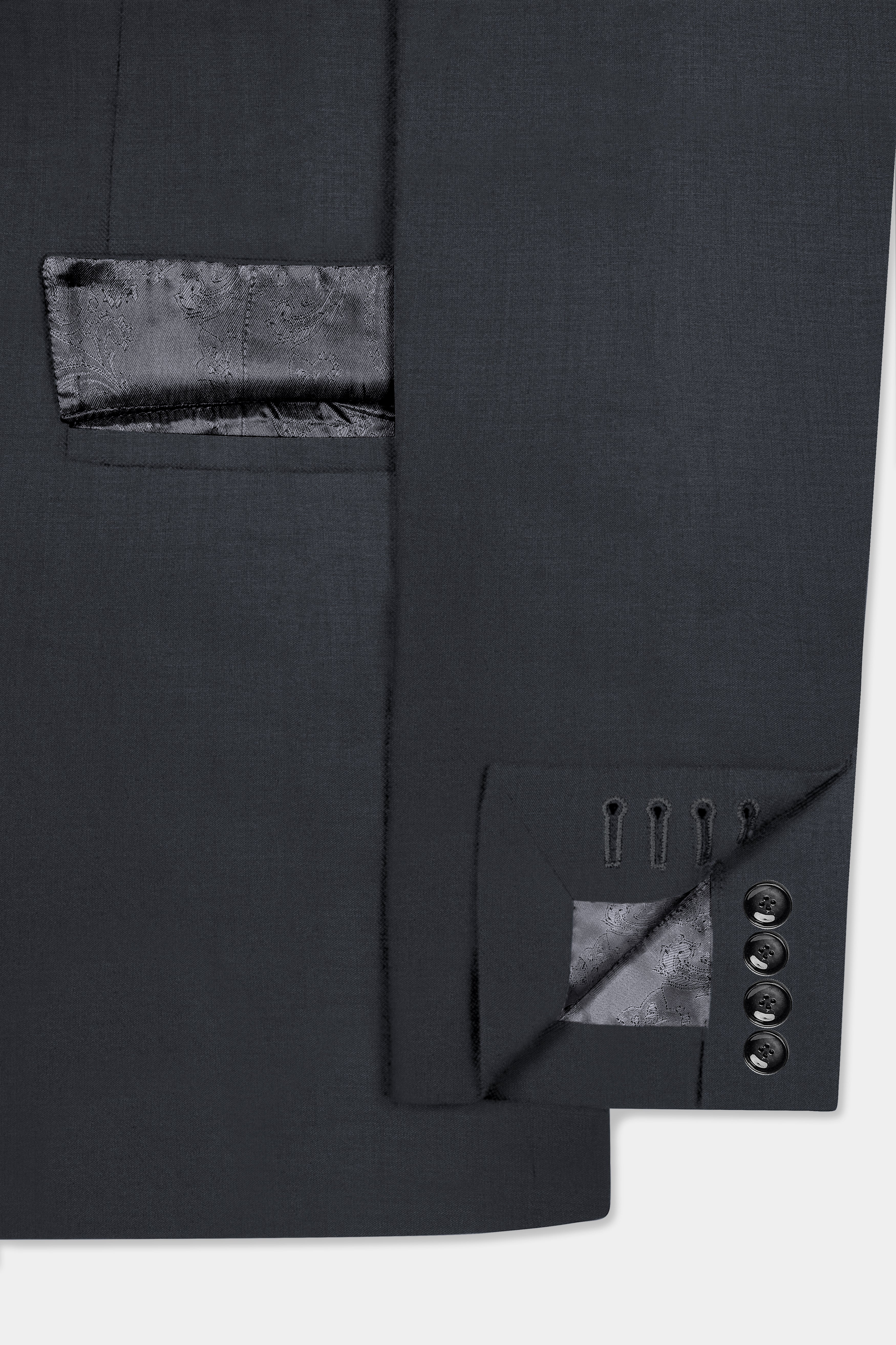 Dark Slate Grey Solid Wool Blend Blazer