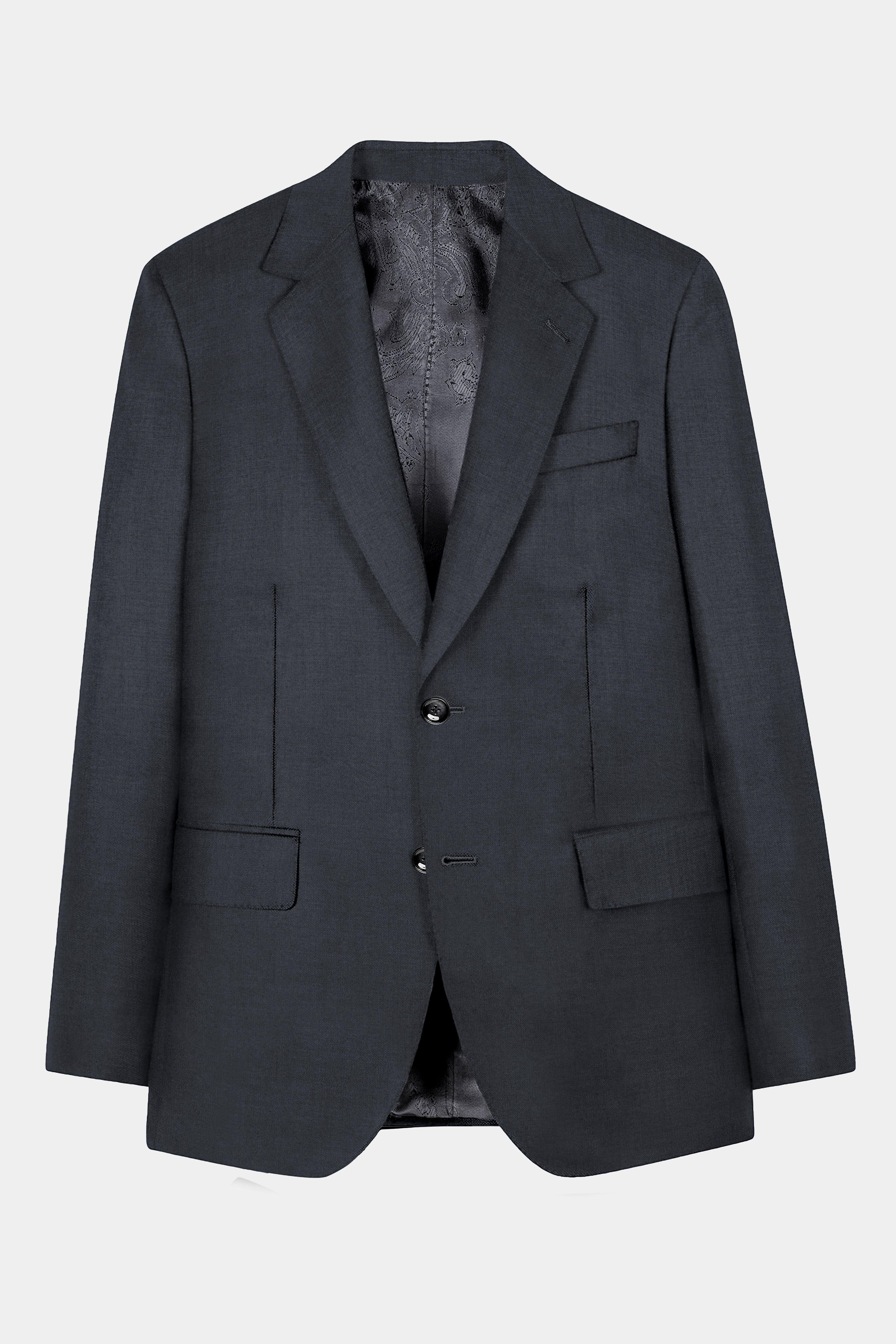 Dark Slate Grey Solid Wool Blend Blazer