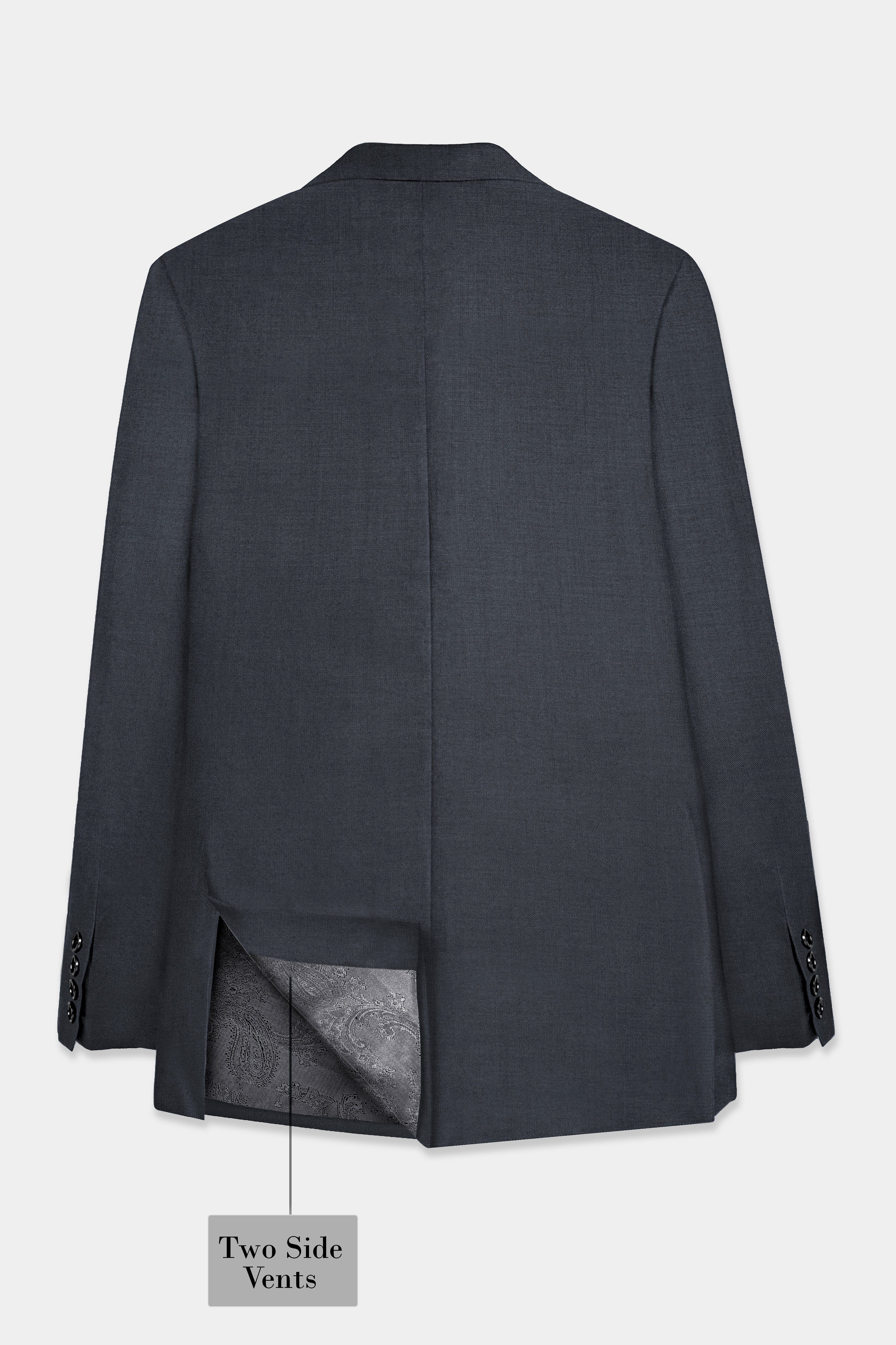 Dark Slate Grey Solid Wool Blend Blazer
