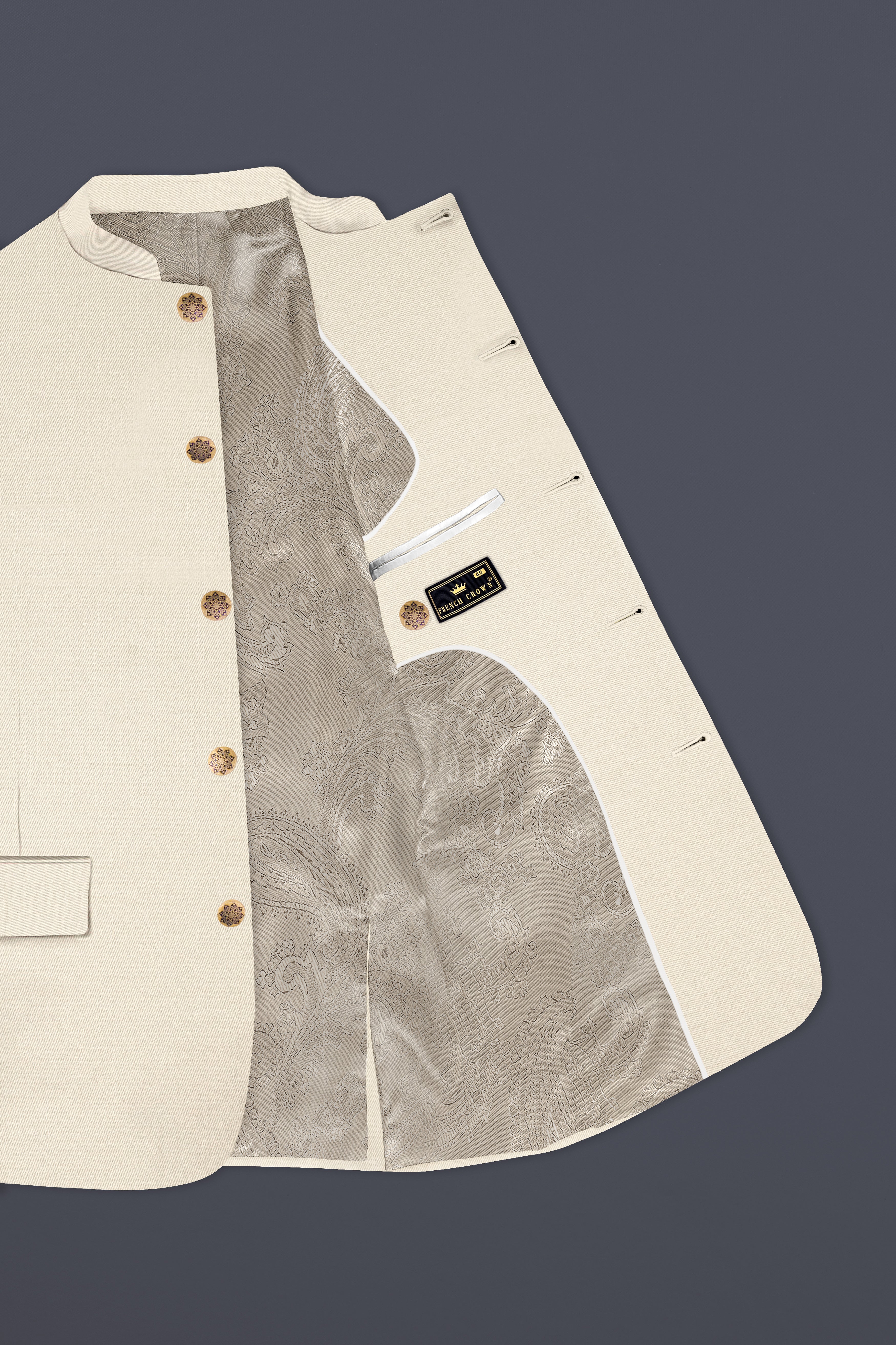 Moon Mist Cream Solid Wool Blend Bandhgala Blazer