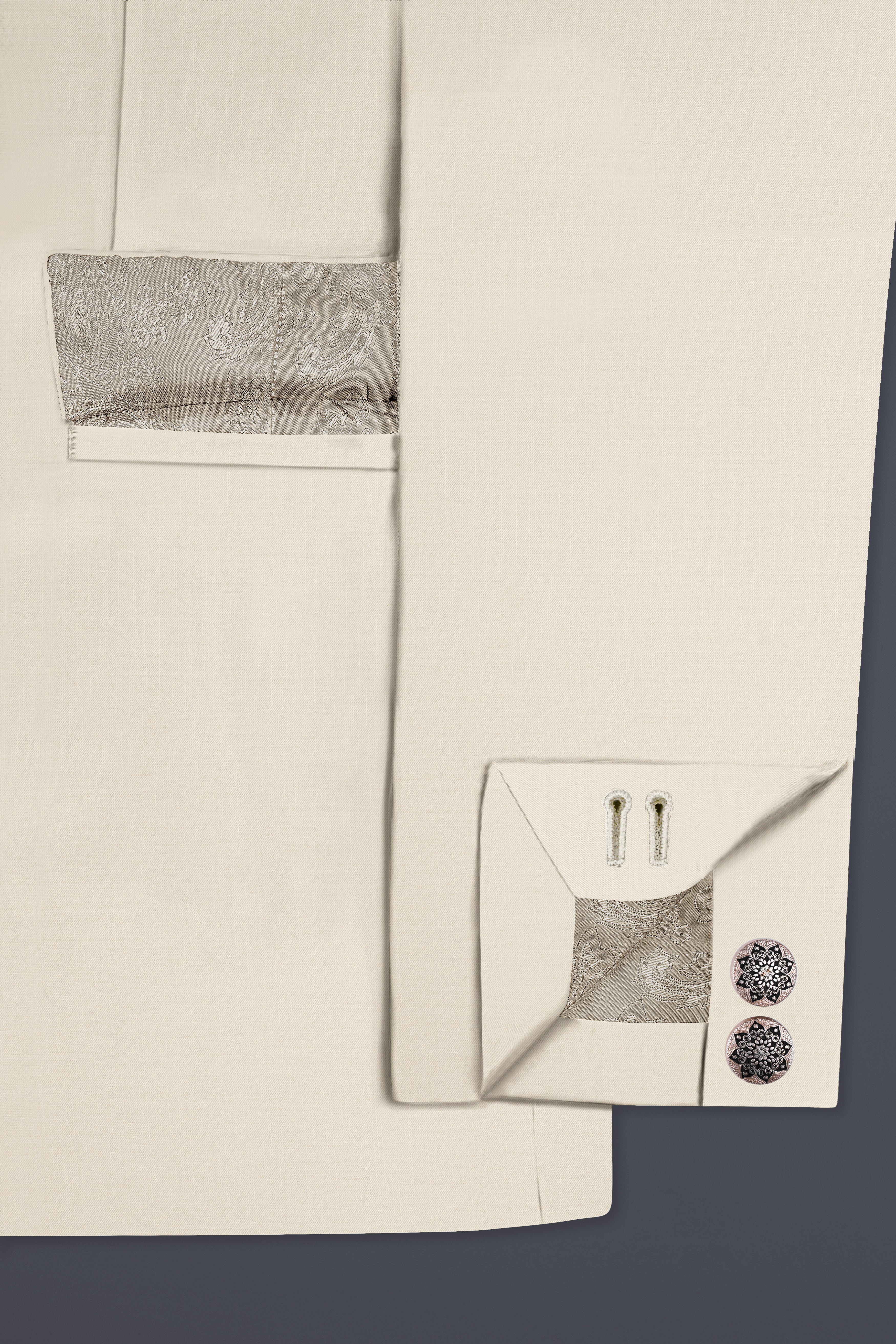 Moon Mist Cream Solid Wool Blend Bandhgala Blazer