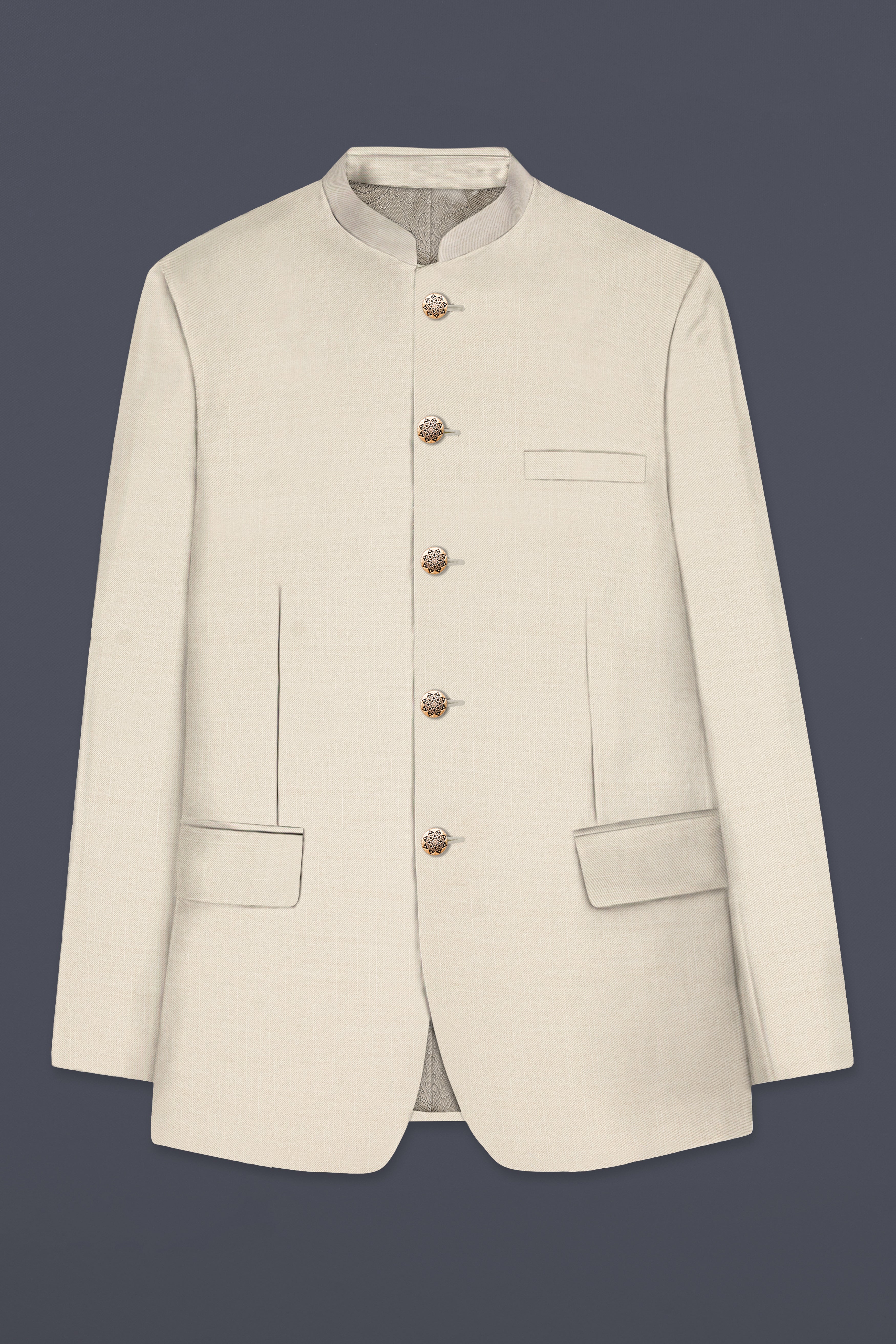 Moon Mist Cream Solid Wool Blend Bandhgala Blazer
