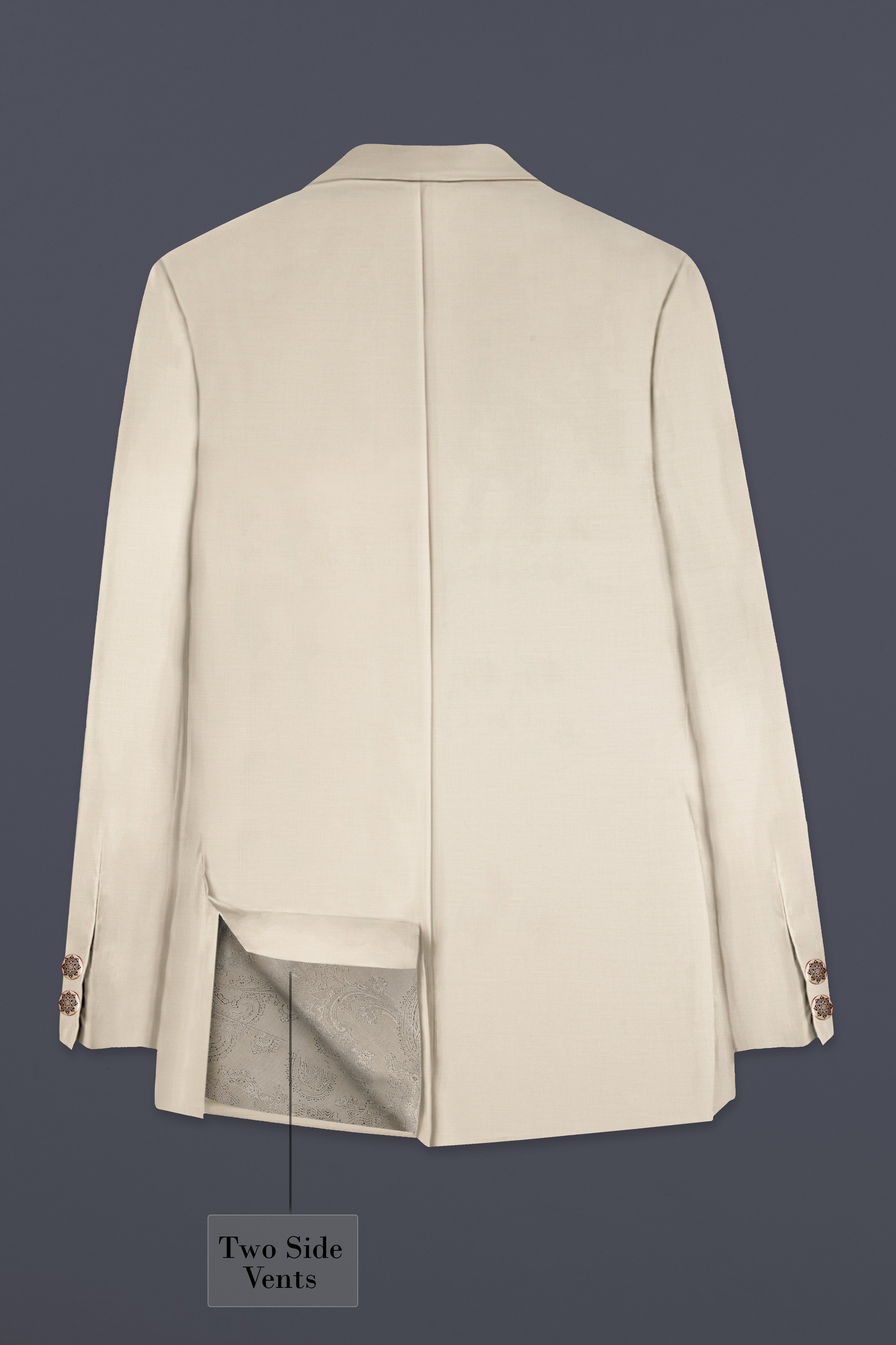 Moon Mist Cream Solid Wool Blend Bandhgala Blazer