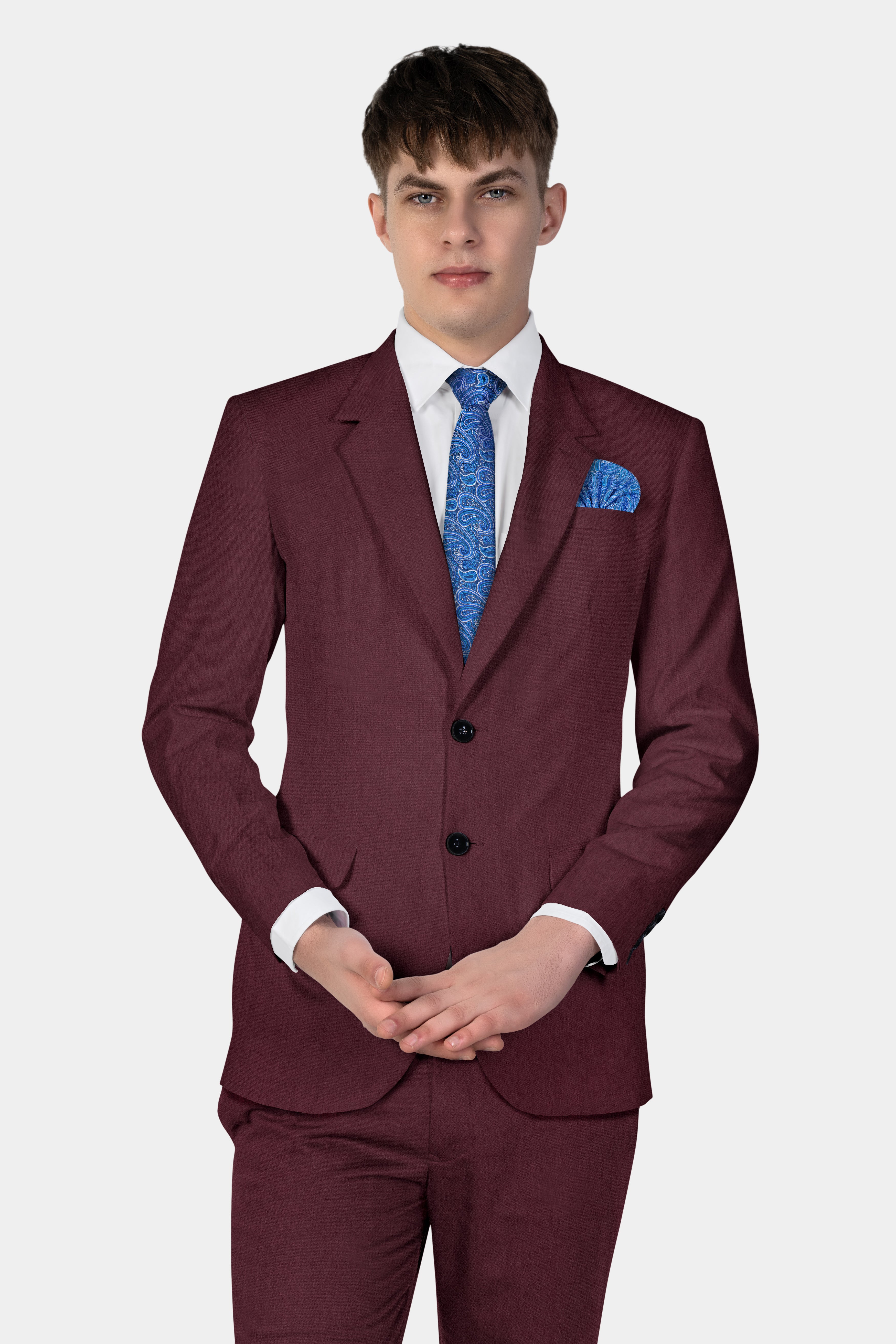 Tamarind Maroon Wool Blend Single Breasted Blazer