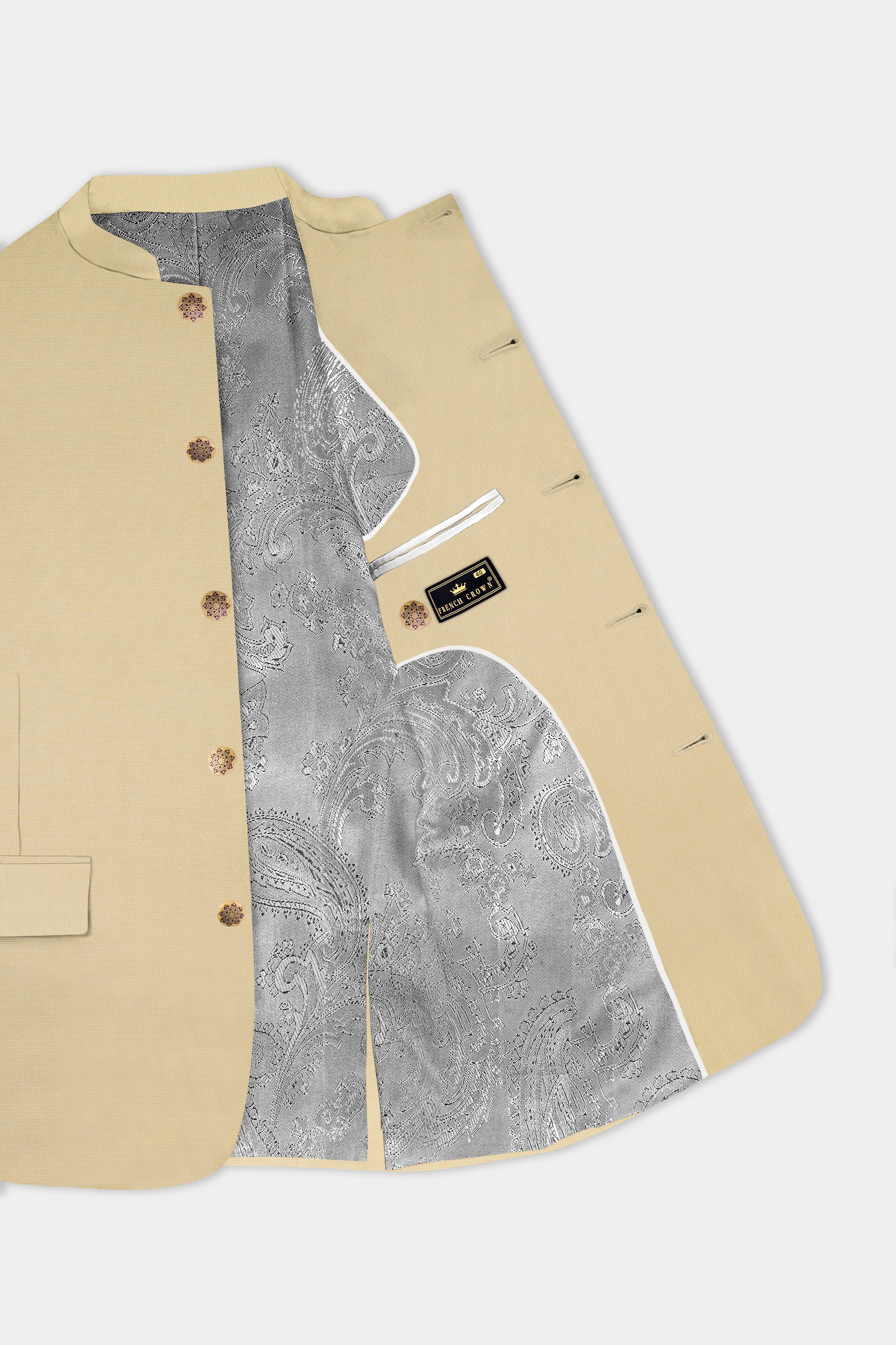 Hampton Cream Houndstooth Textured Wool Rich Bandhgala Blazer