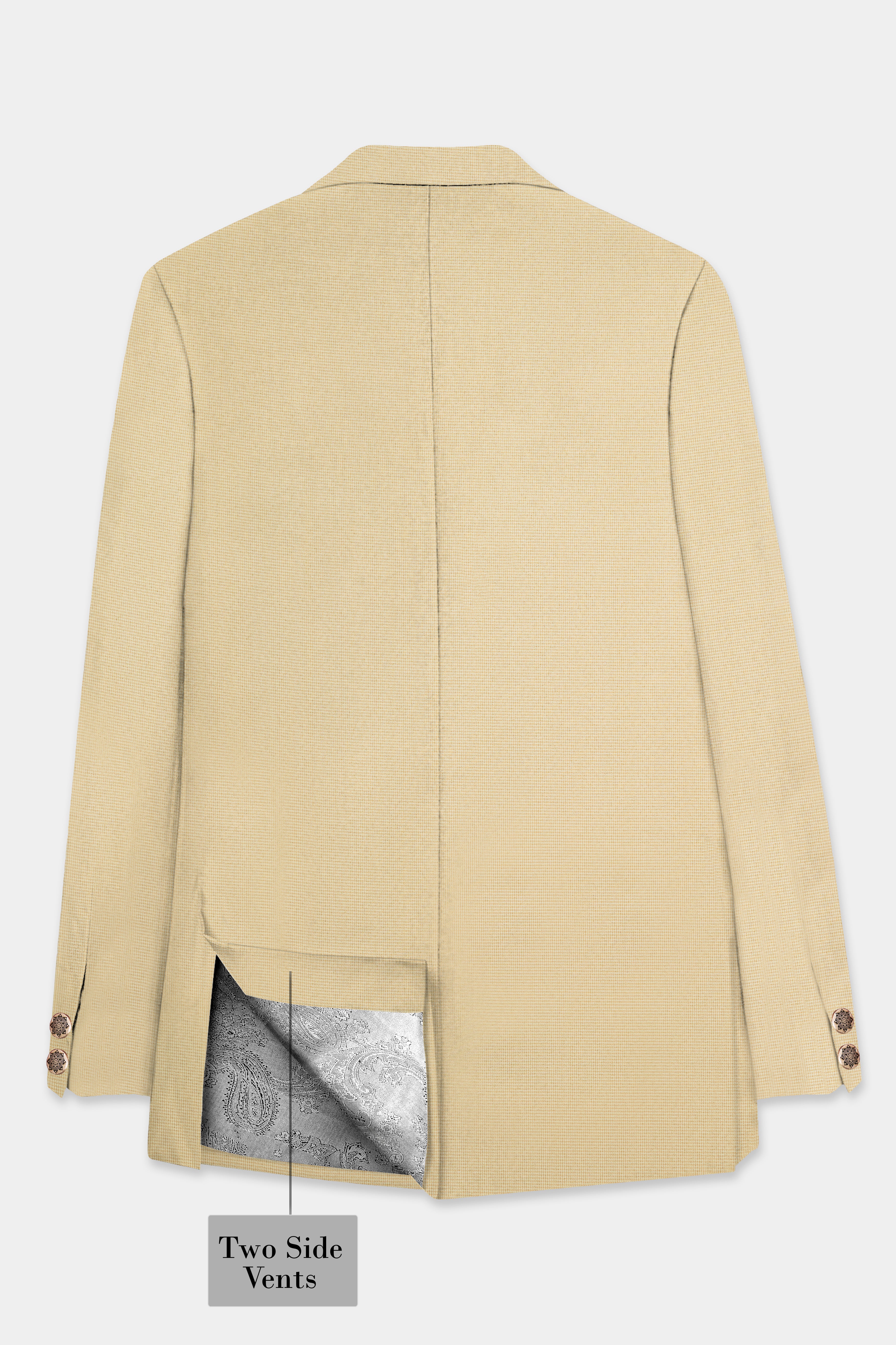 Hampton Cream Houndstooth Textured Wool Rich Bandhgala Blazer