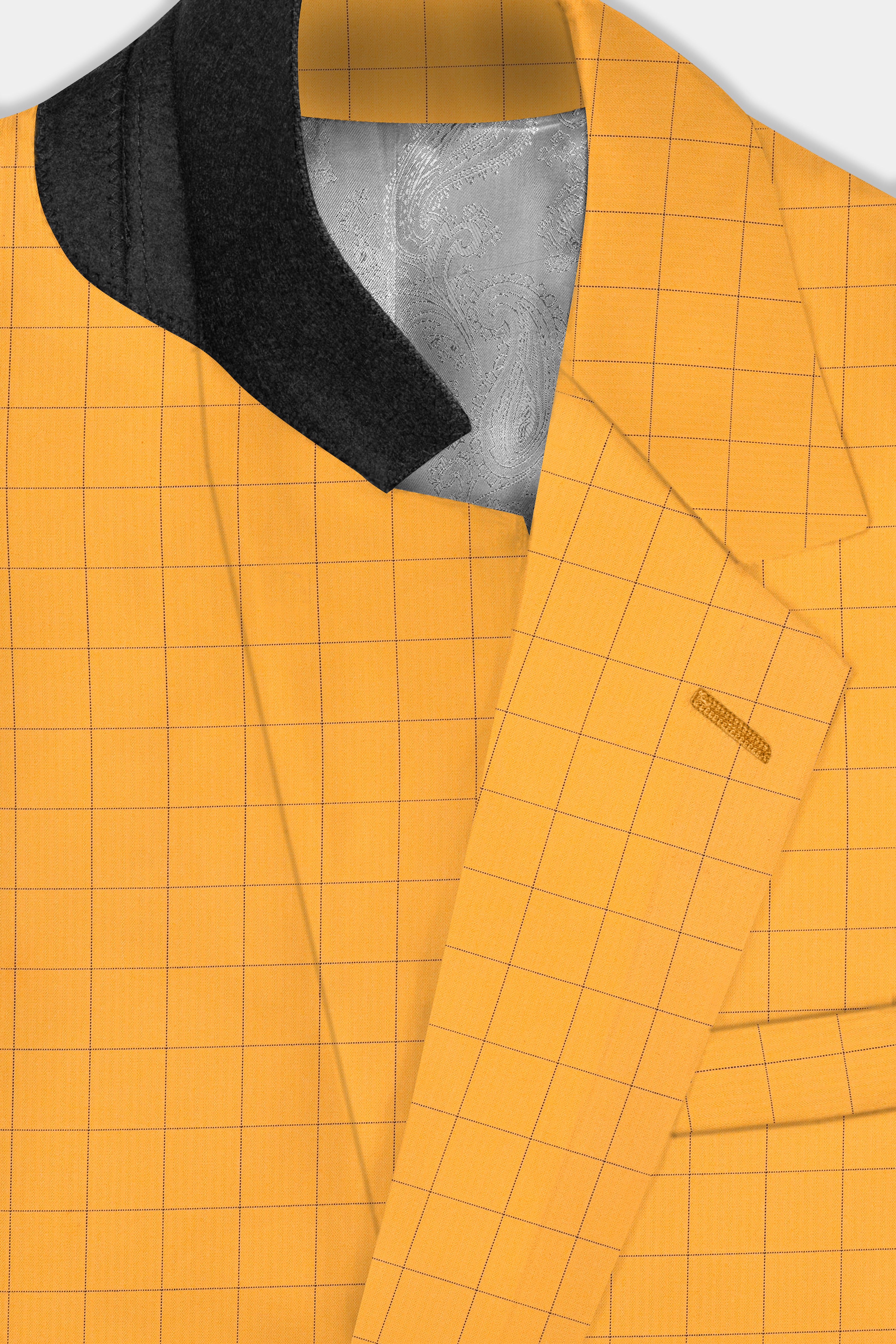 Cantaloupe Yellow herringbone Windowpane Single Breasted Blazer