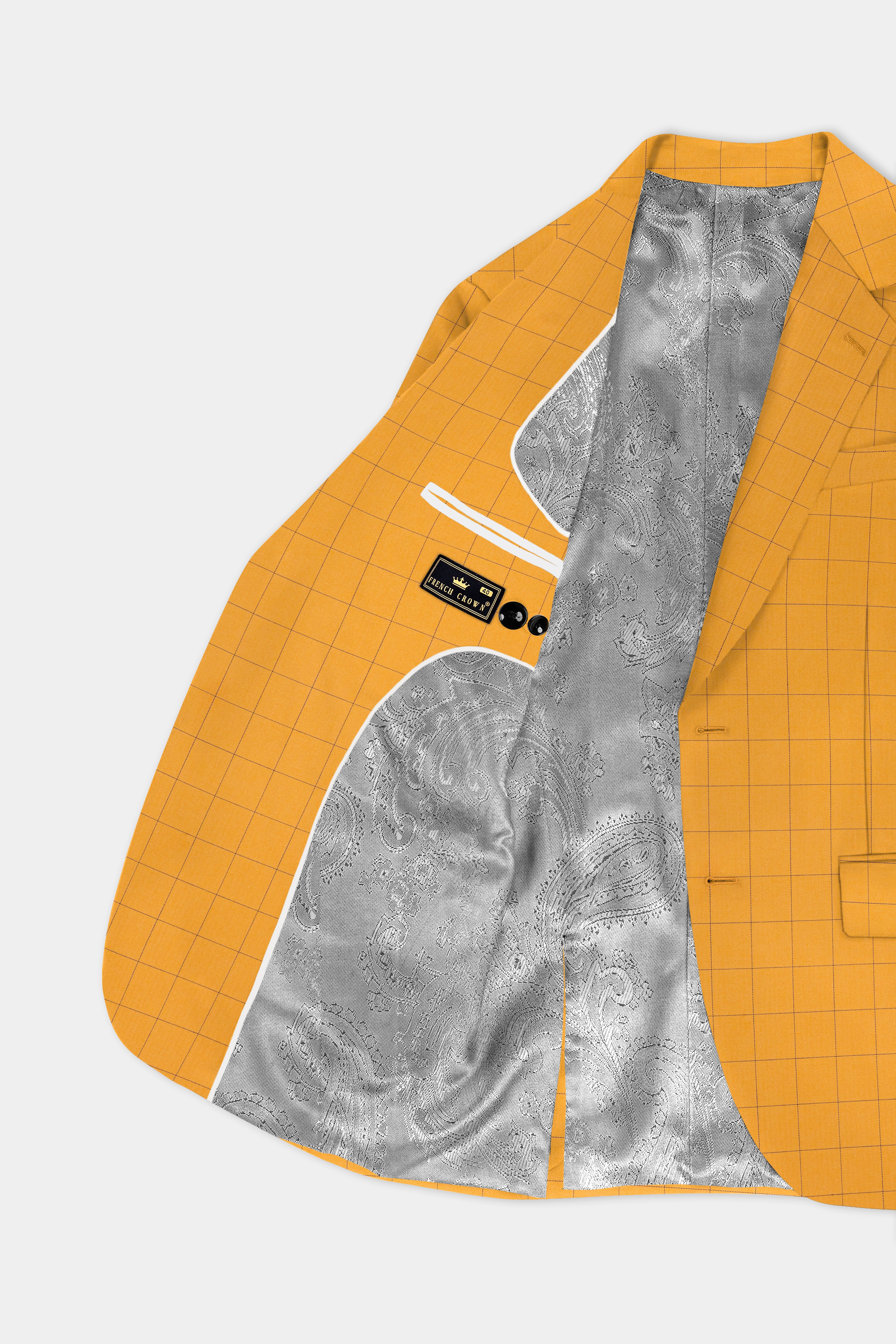 Cantaloupe Yellow herringbone Windowpane Single Breasted Blazer