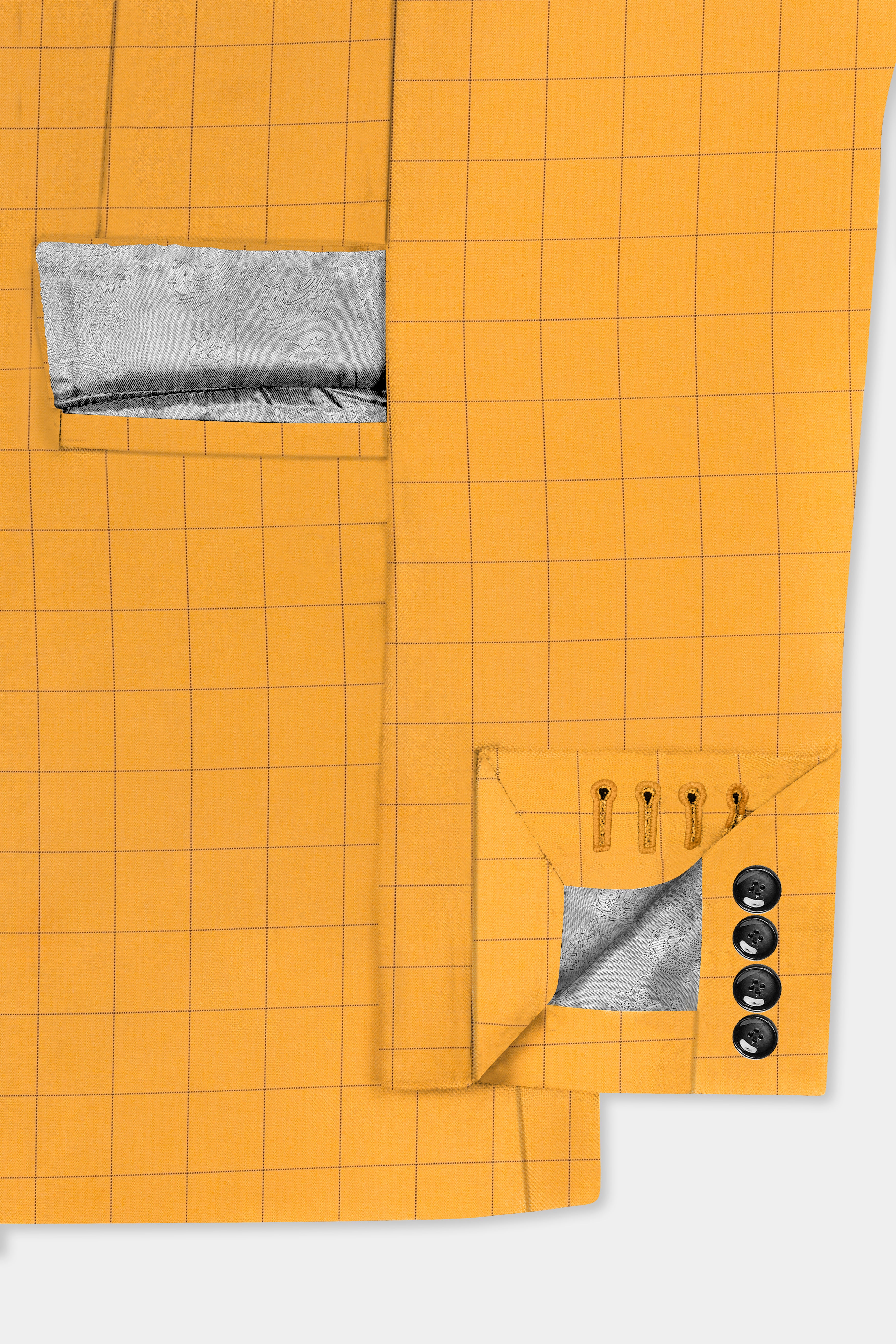 Cantaloupe Yellow herringbone Windowpane Single Breasted Blazer