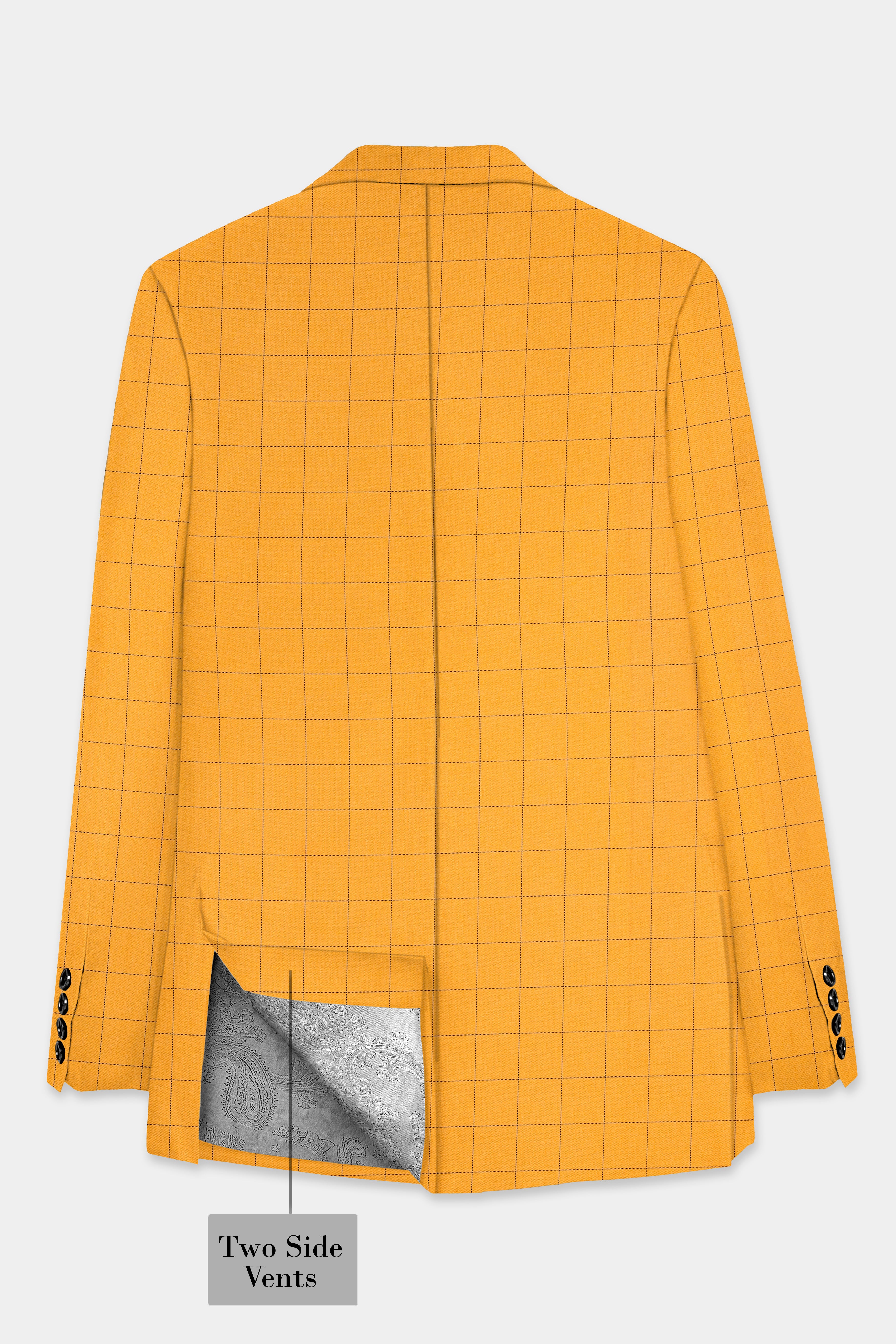 Cantaloupe Yellow herringbone Windowpane Single Breasted Blazer