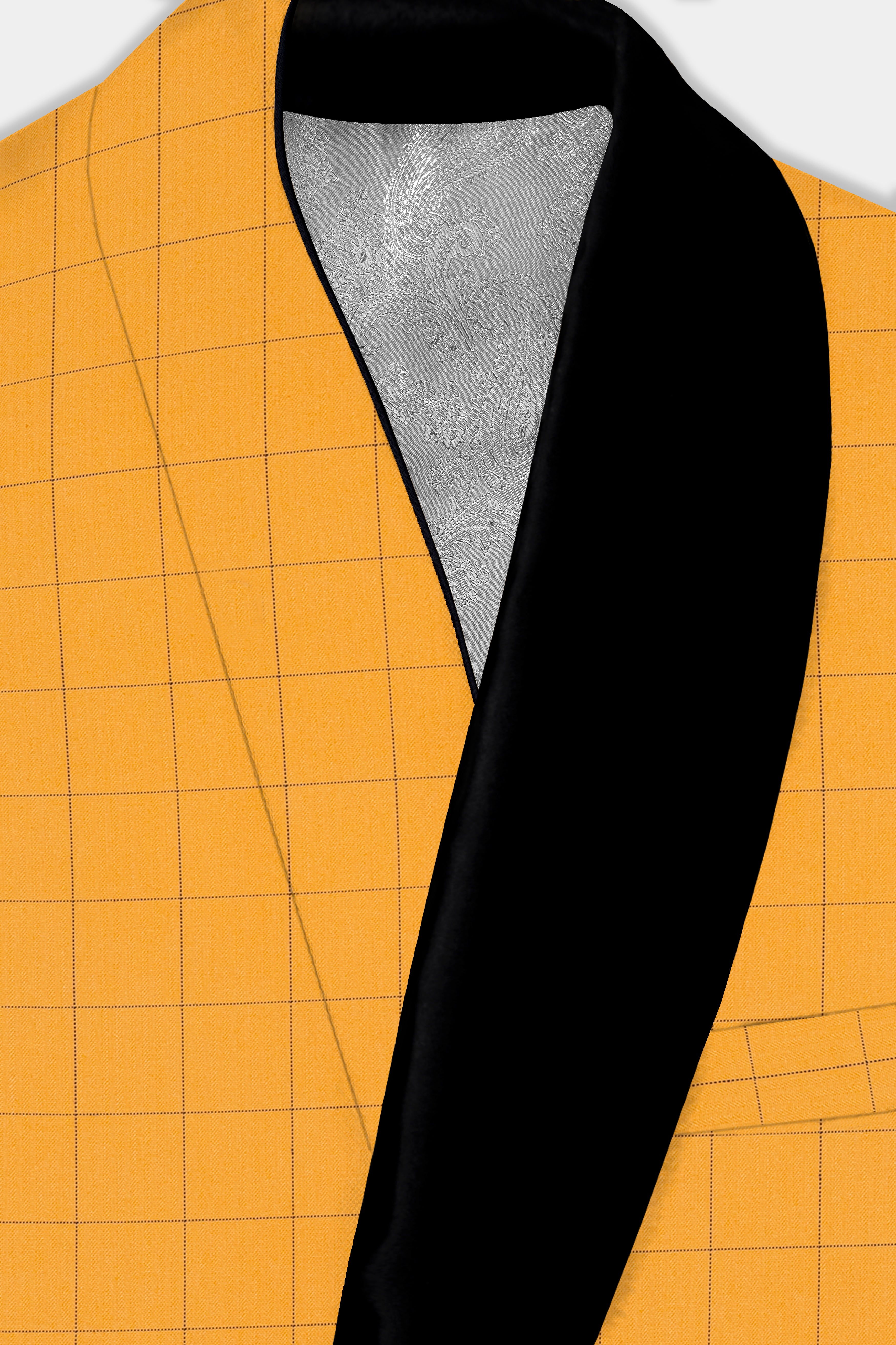Cantaloupe Yellow herringbone Windowpane Tuxedo Blazer