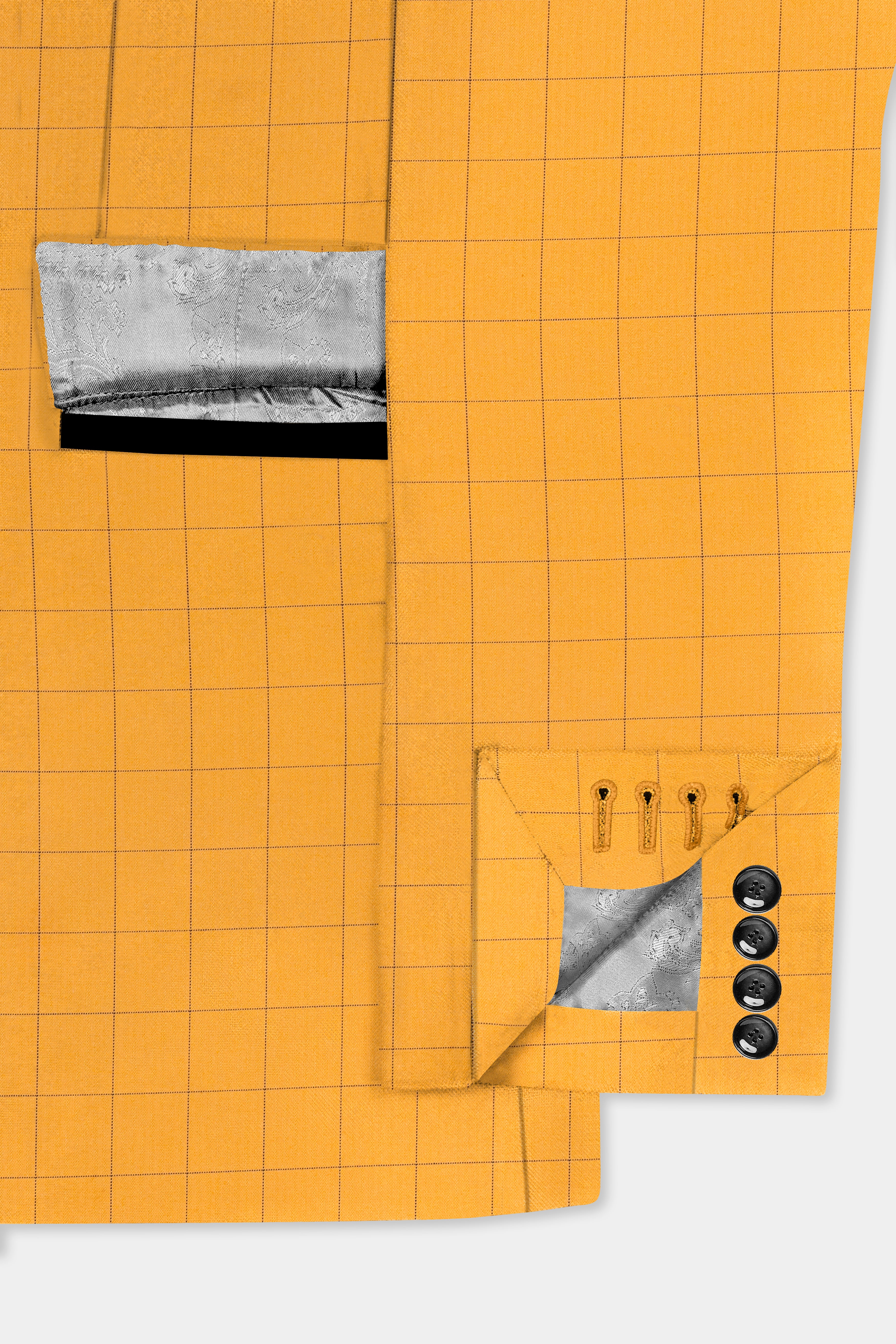 Cantaloupe Yellow herringbone Windowpane Tuxedo Blazer