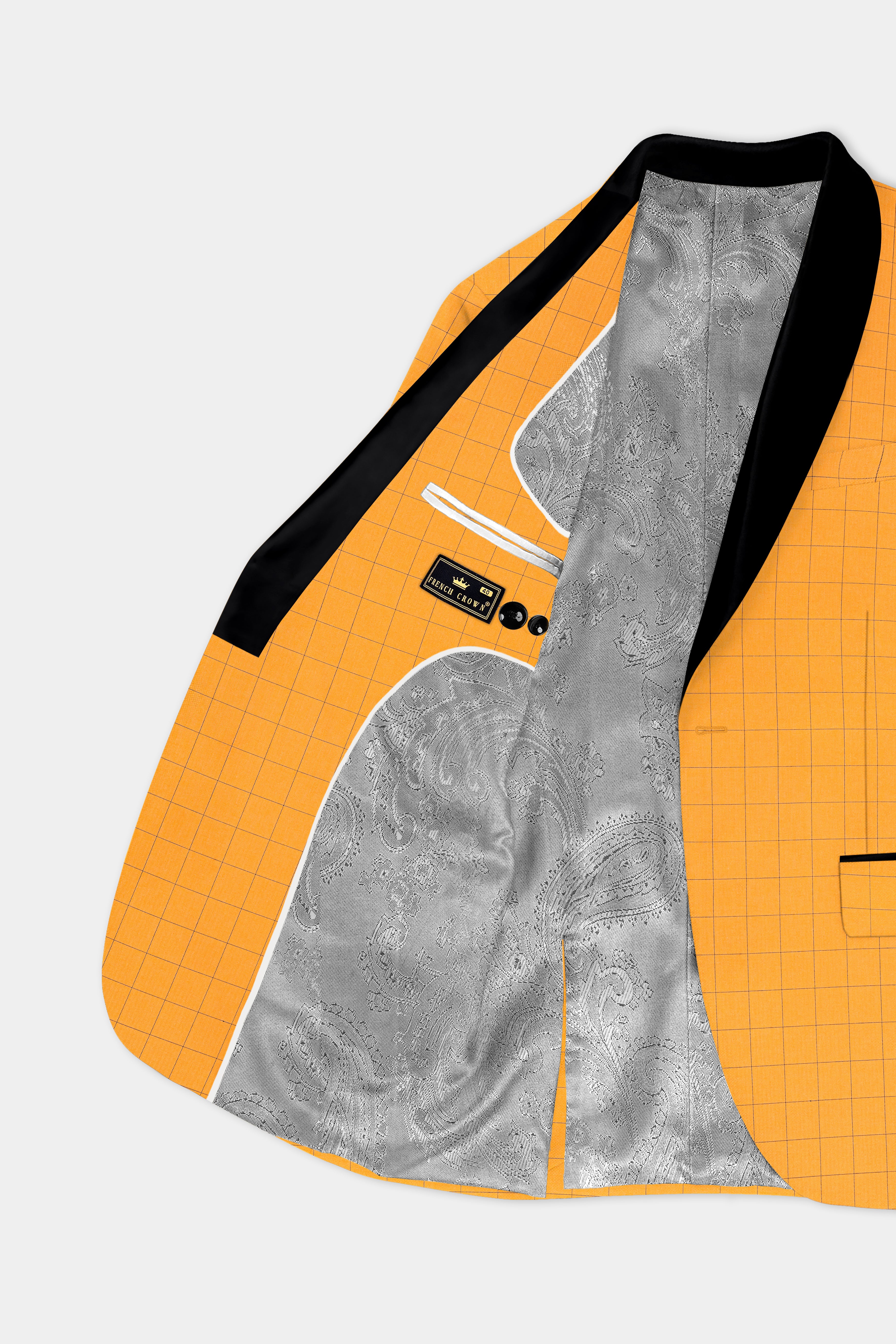 Cantaloupe Yellow herringbone Windowpane Tuxedo Blazer