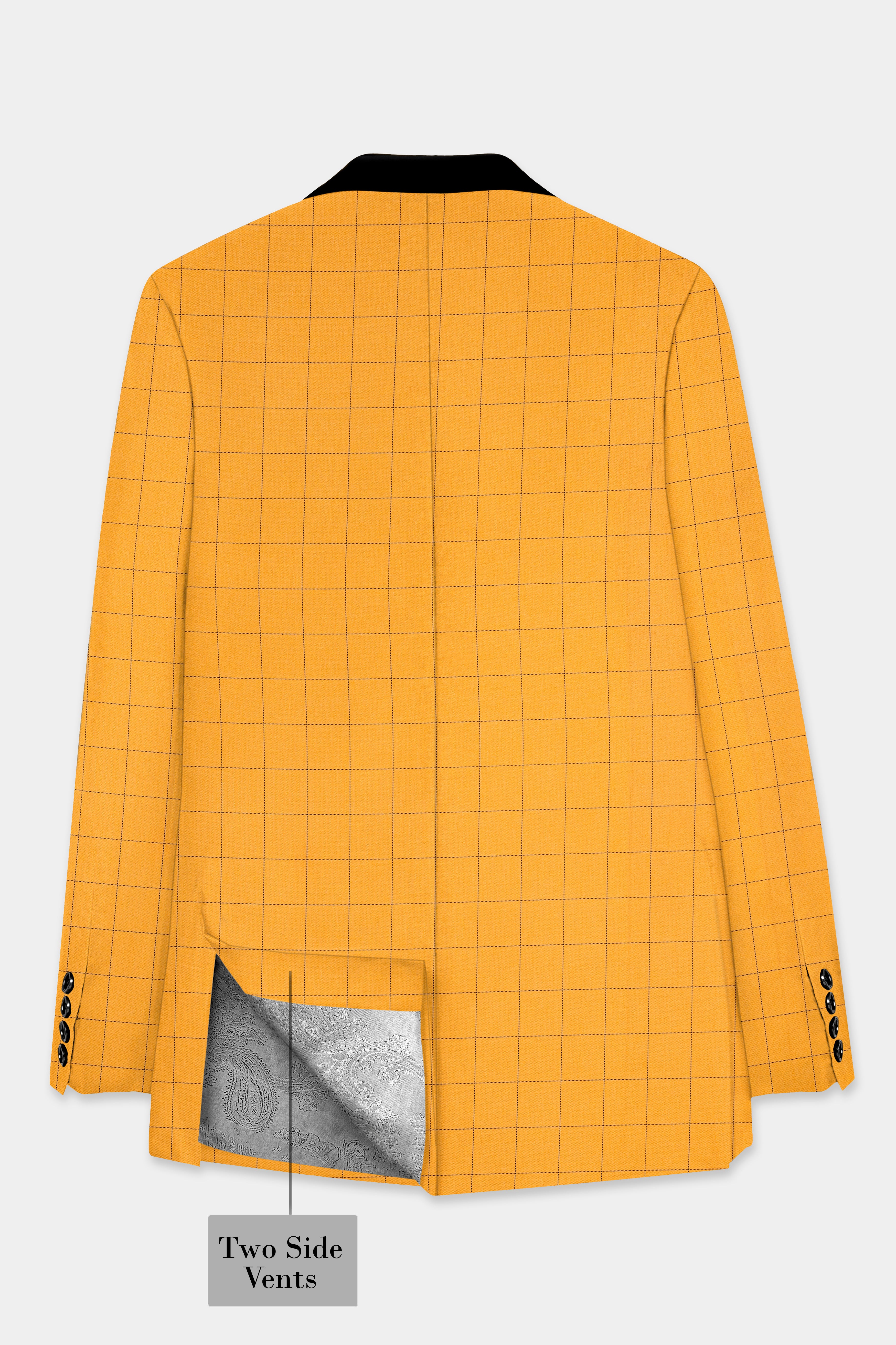 Cantaloupe Yellow herringbone Windowpane Tuxedo Blazer