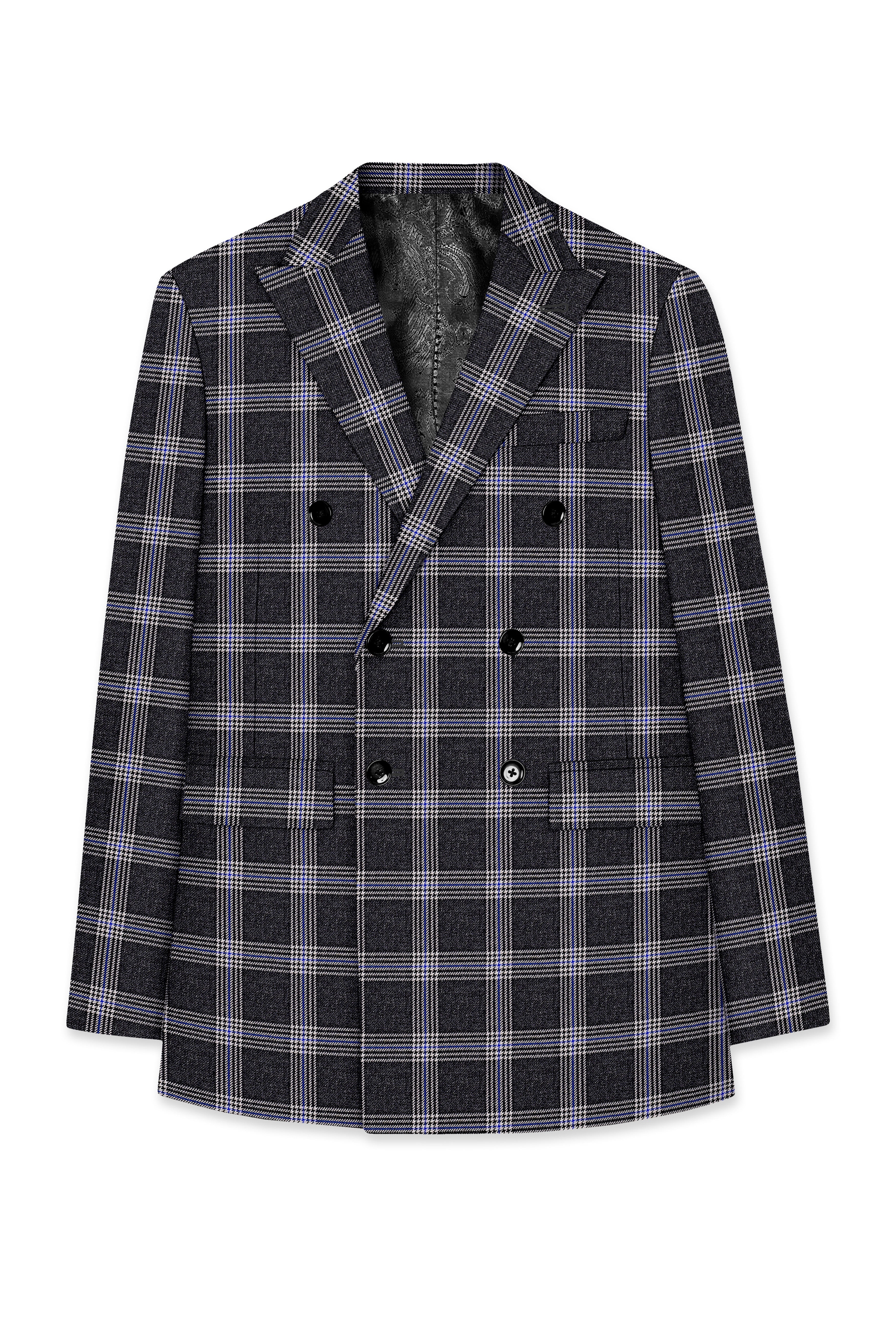 Iridium Gray Plaid Tweed Double Breasted Blazer
