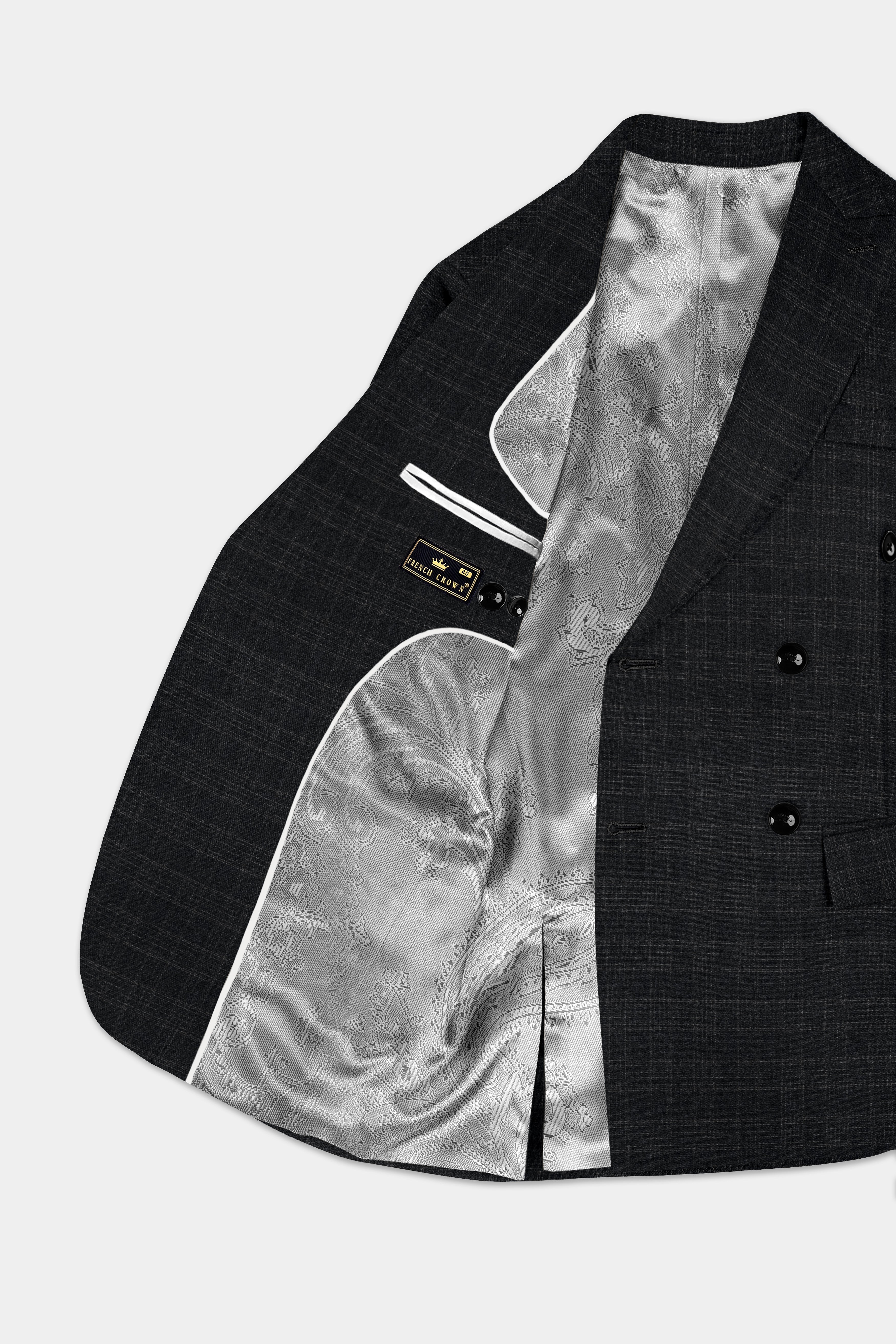 Zeus Grey Plaid Wool Blend Double Breasted Blazer