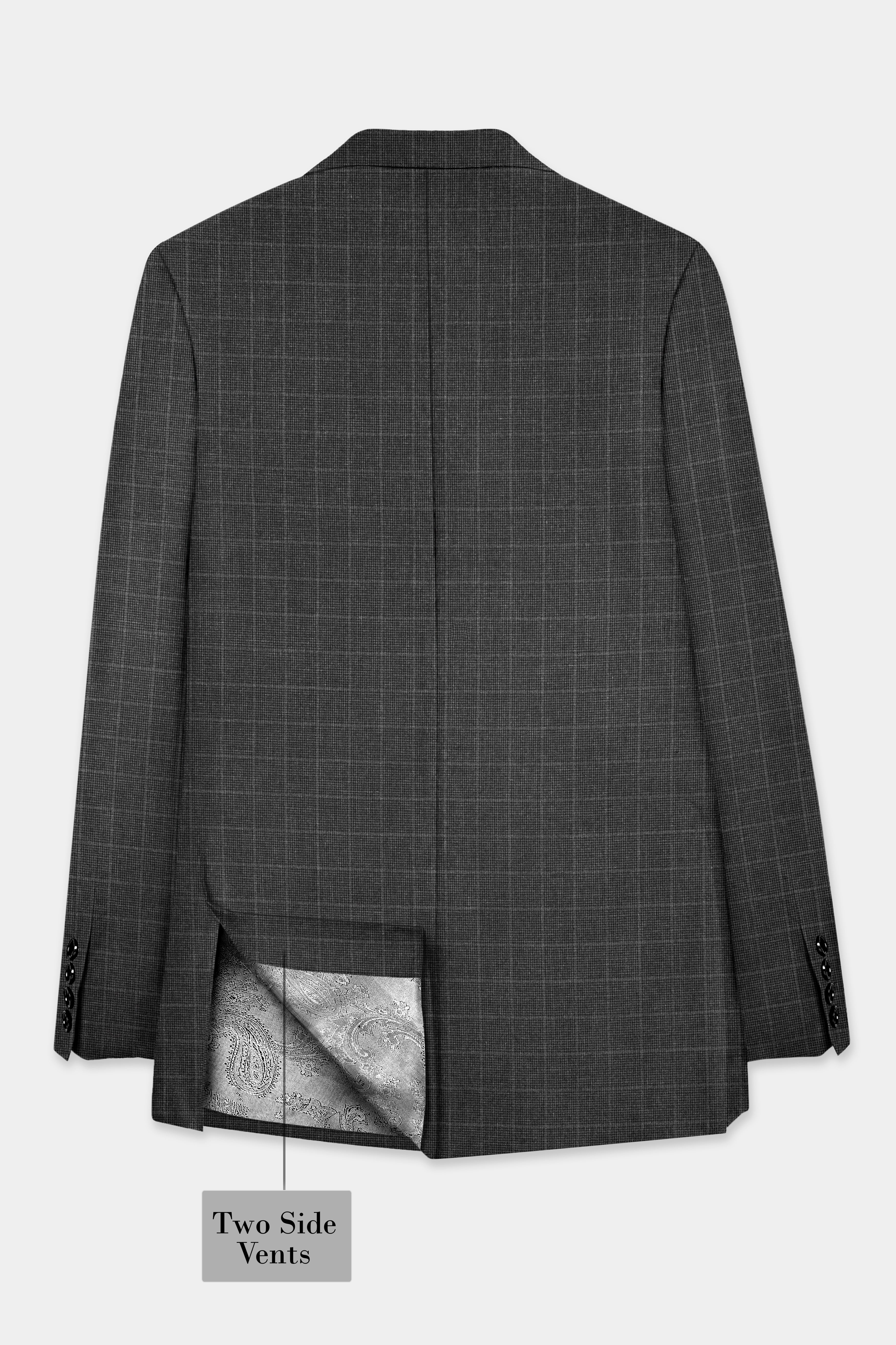 Iridium Gray Plaid Wool Blend Single Breasted Blazer
