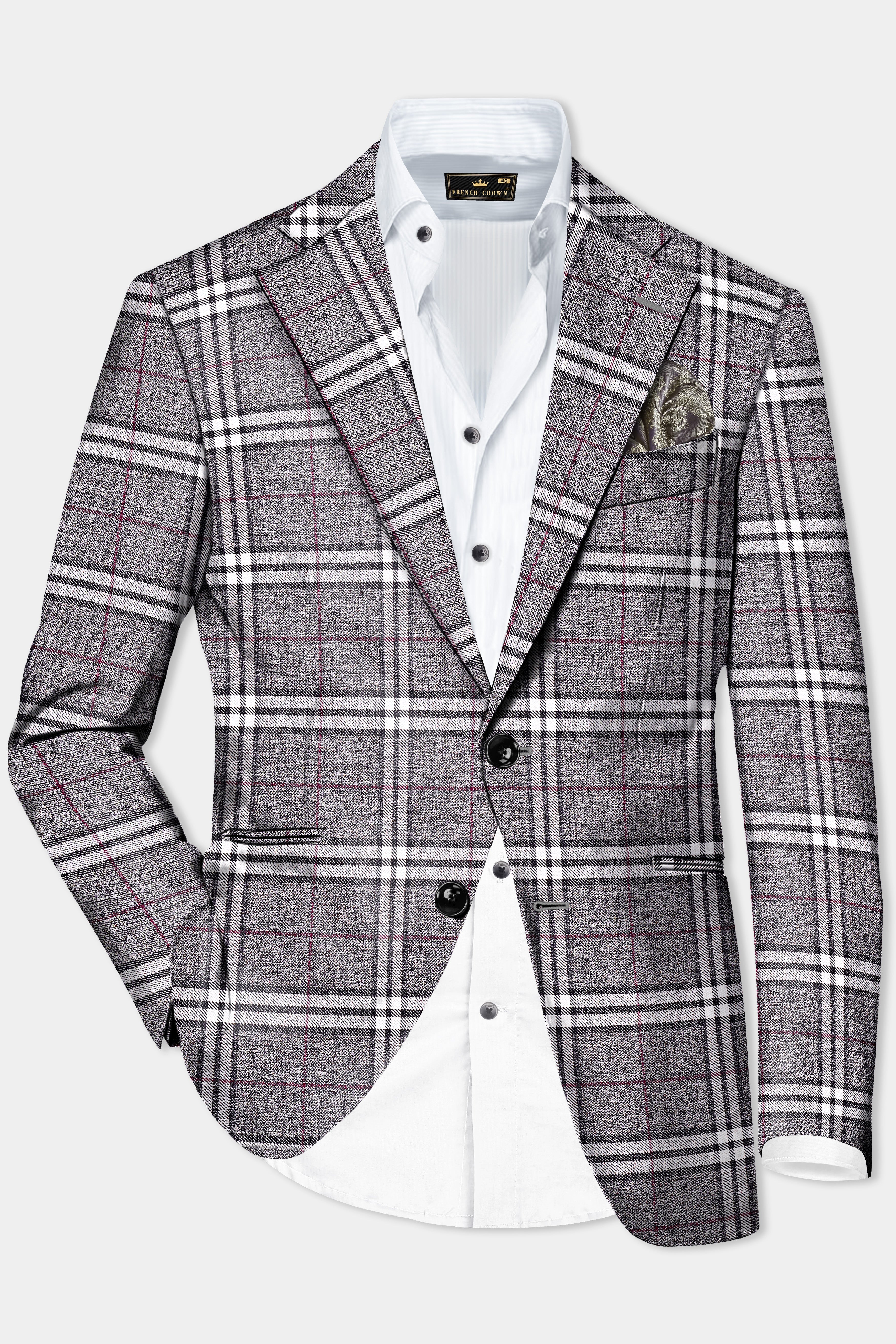 Granite Gray Plaid Wool Rich Single Breasted Blazer