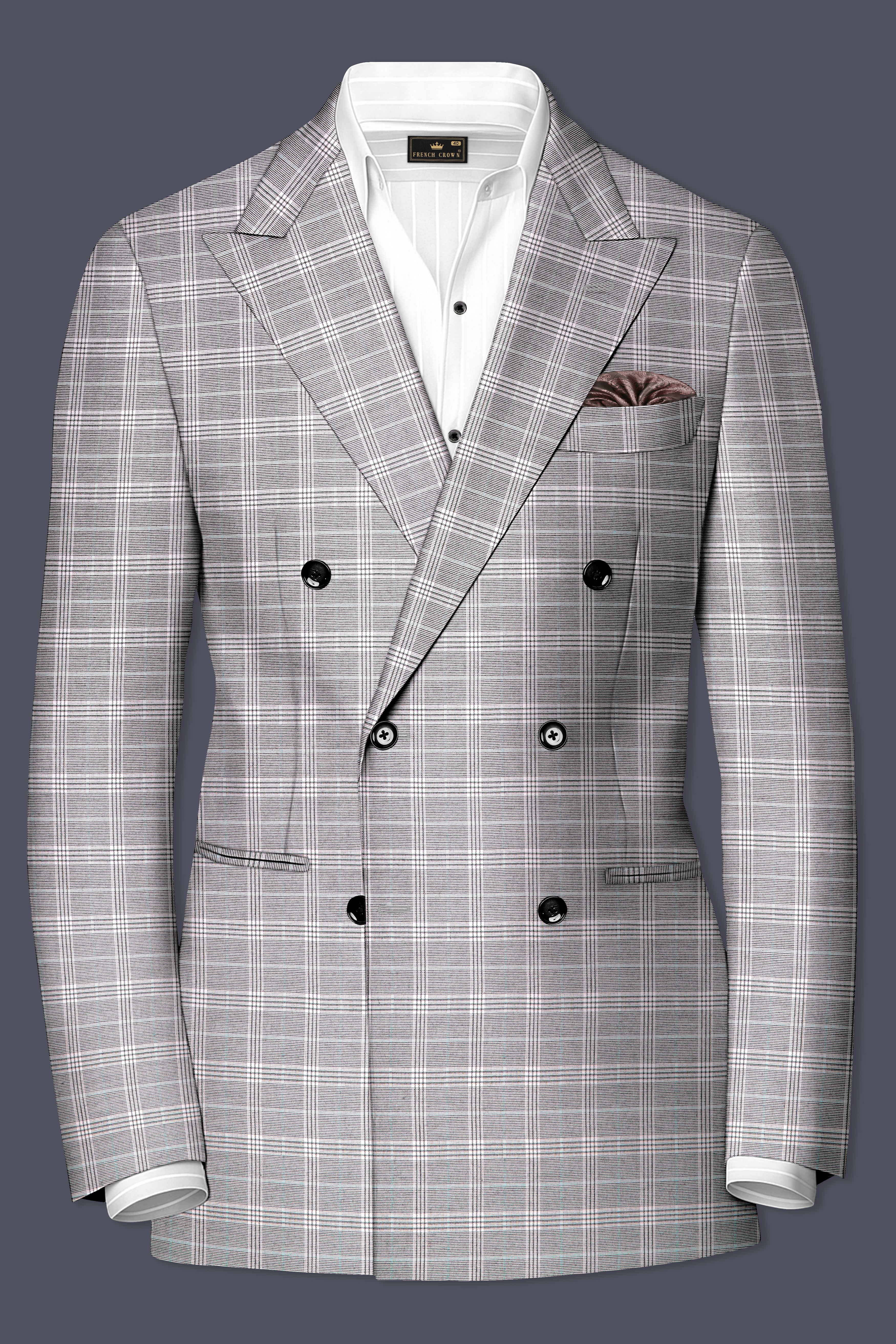 Venus Gray Plaid Wool Rich Double Breasted Blazer