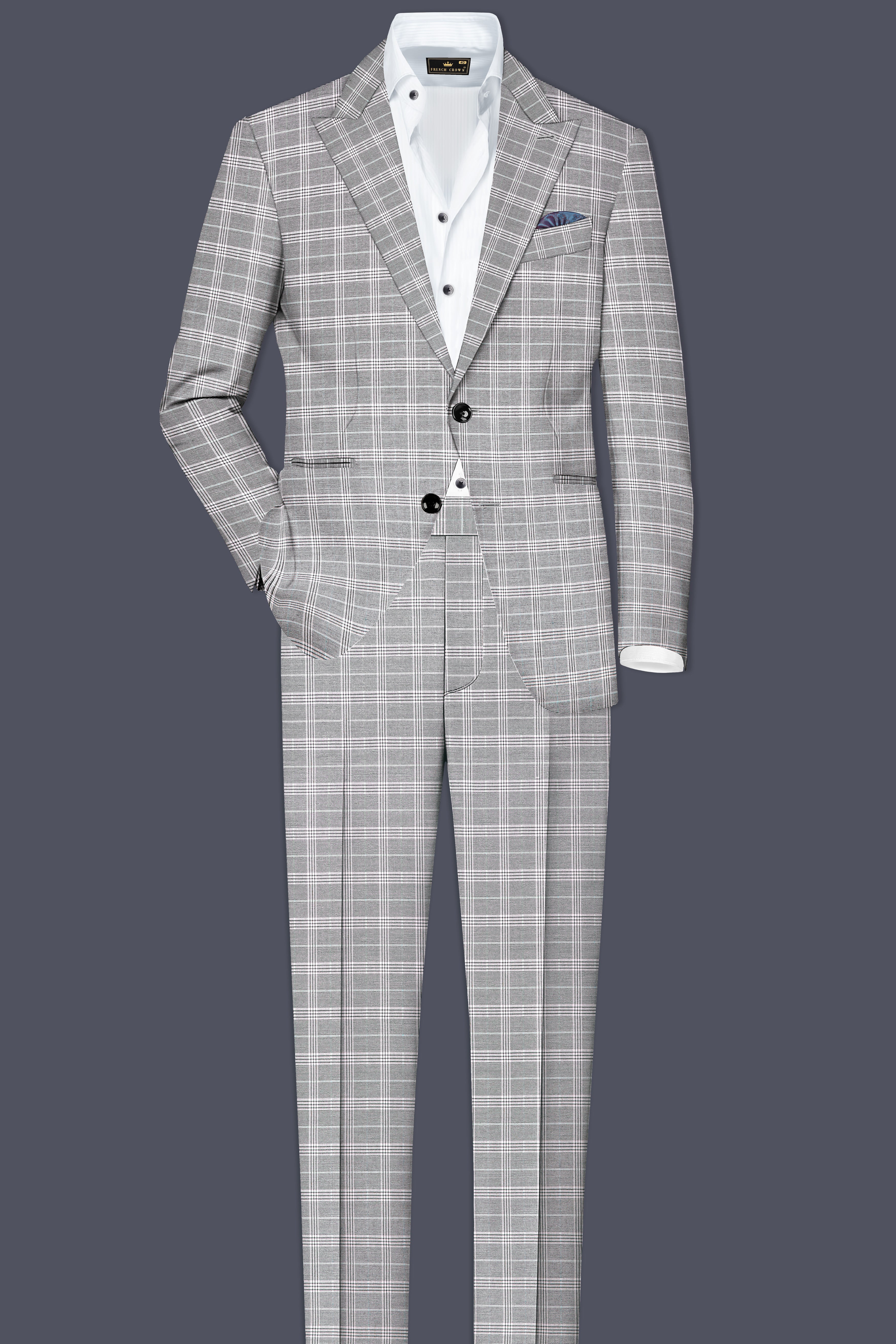 Venus Gray Plaid Wool Rich Single Breasted Blazer