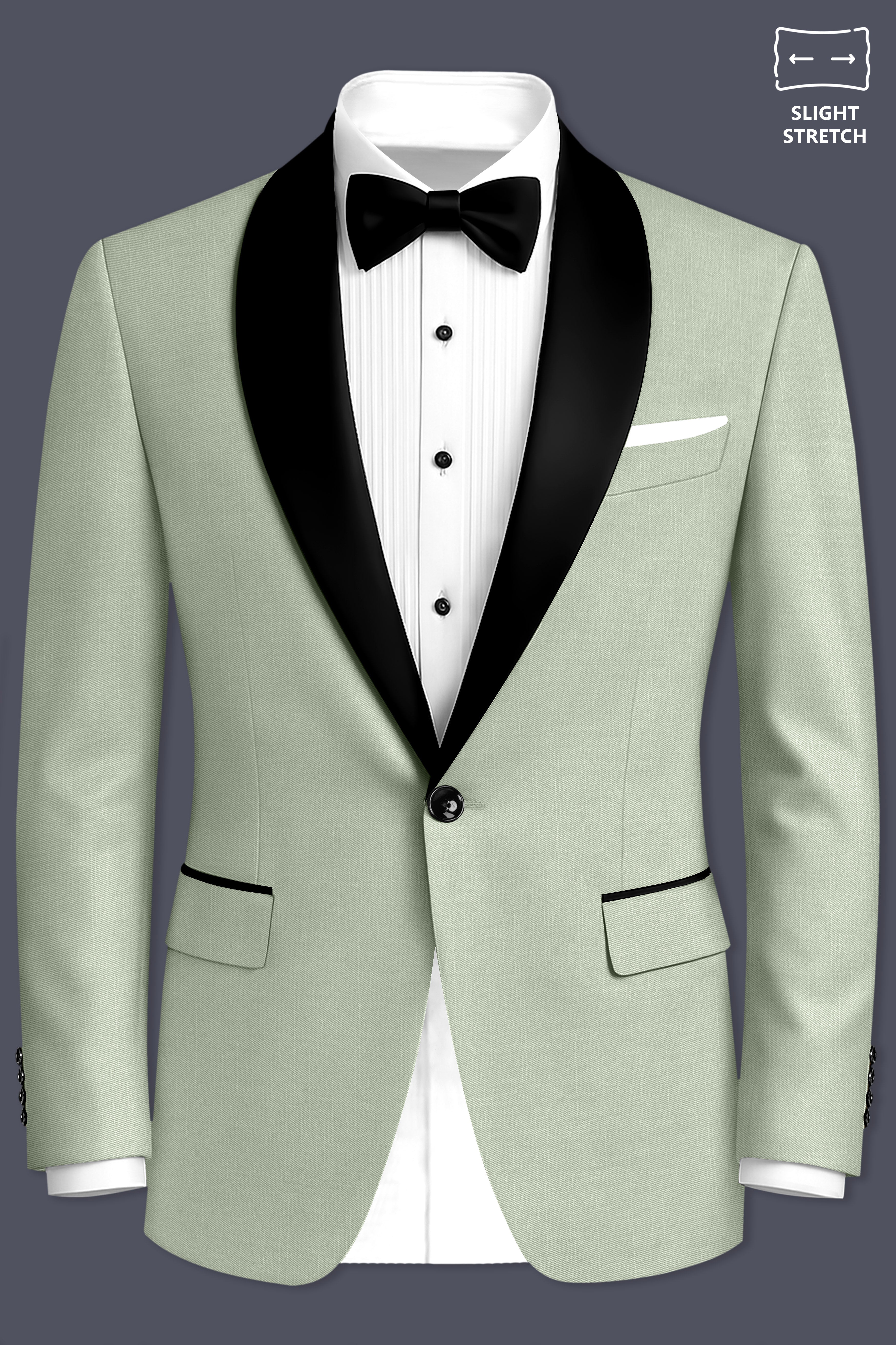 Spanish Green Solid Wool Rich Tuxedo Slight Stretch Blazer