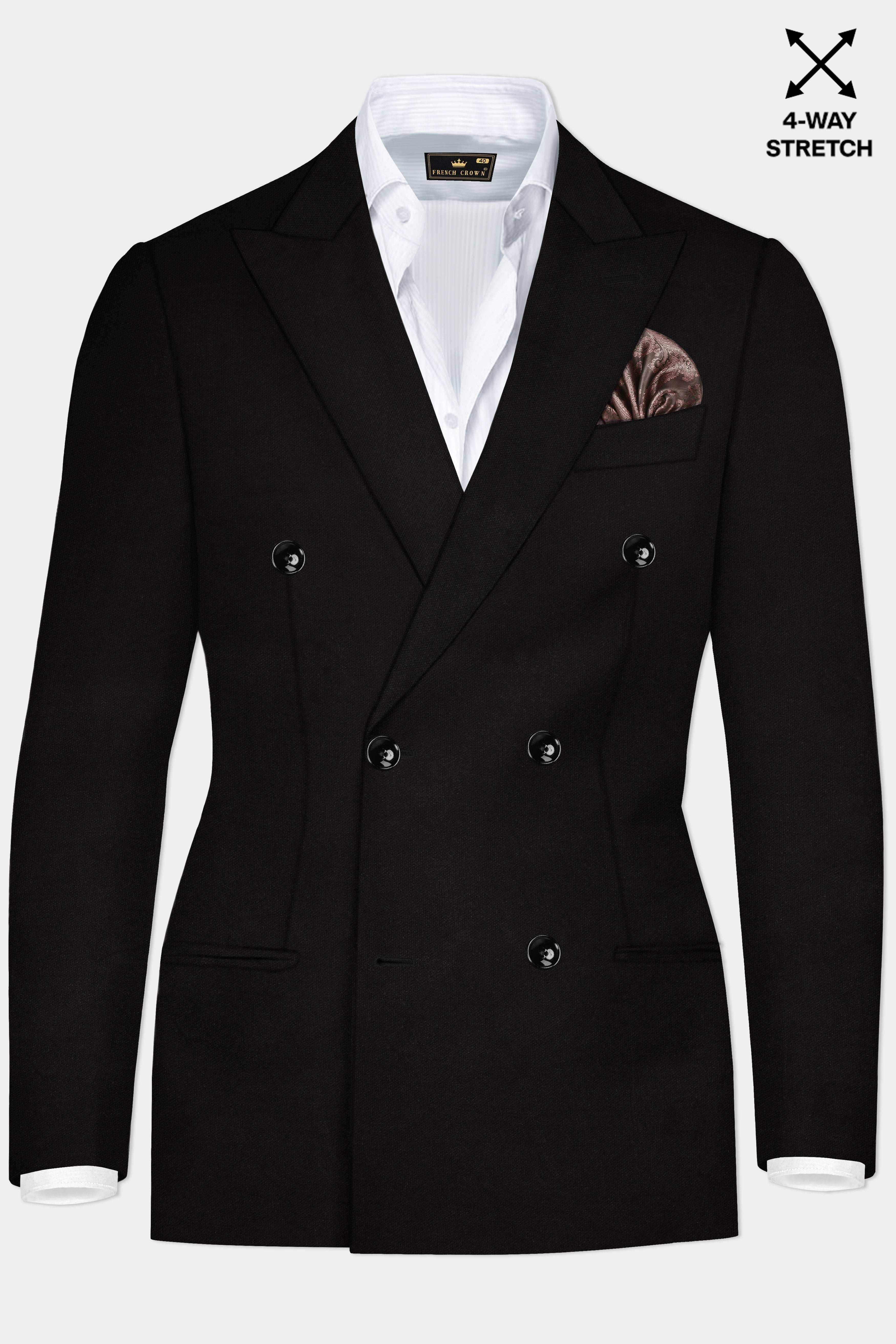 NoirFlex-Jade Black 4-Way Stretch Wrinkle-Free Textured Double Breasted Blazer