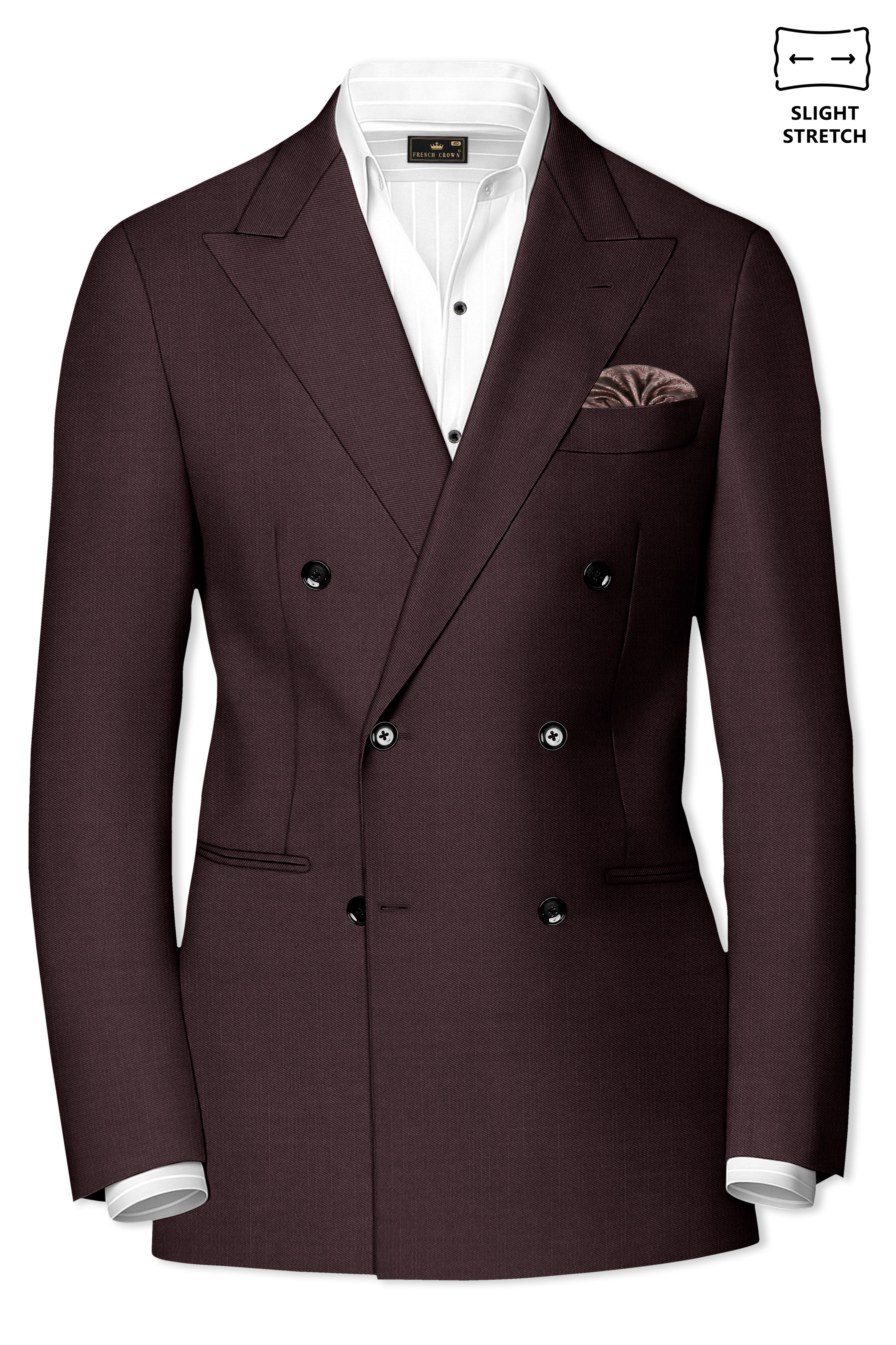 Espresso-Hickory Brown Solid Wool Rich Double Breasted Slight Stretch Blazer