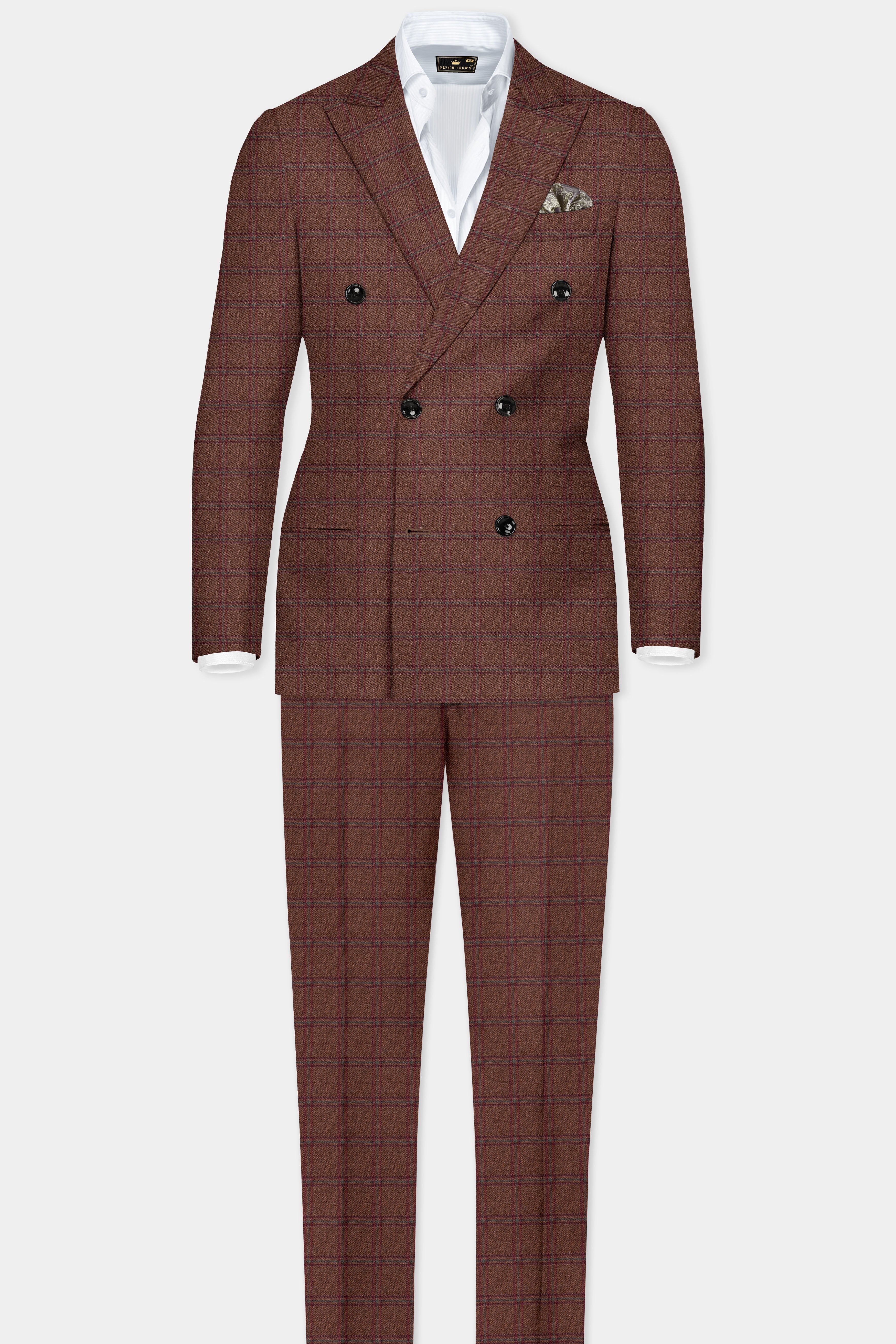 Harris-Derby Brown Plaid Tweed Double Breasted Stretchable traveler Blazer