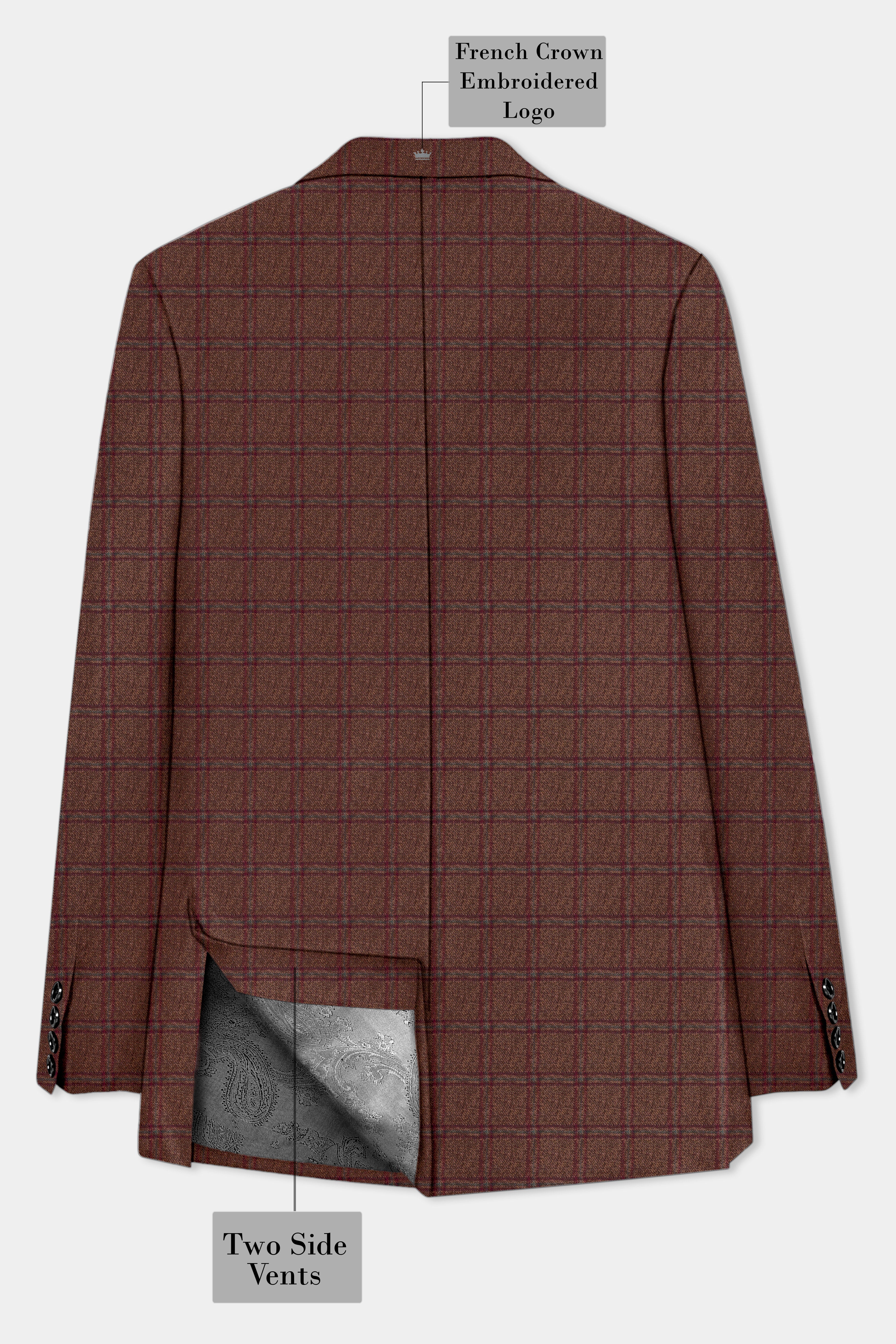Harris-Derby Brown Plaid Tweed Double Breasted Stretchable traveler Blazer