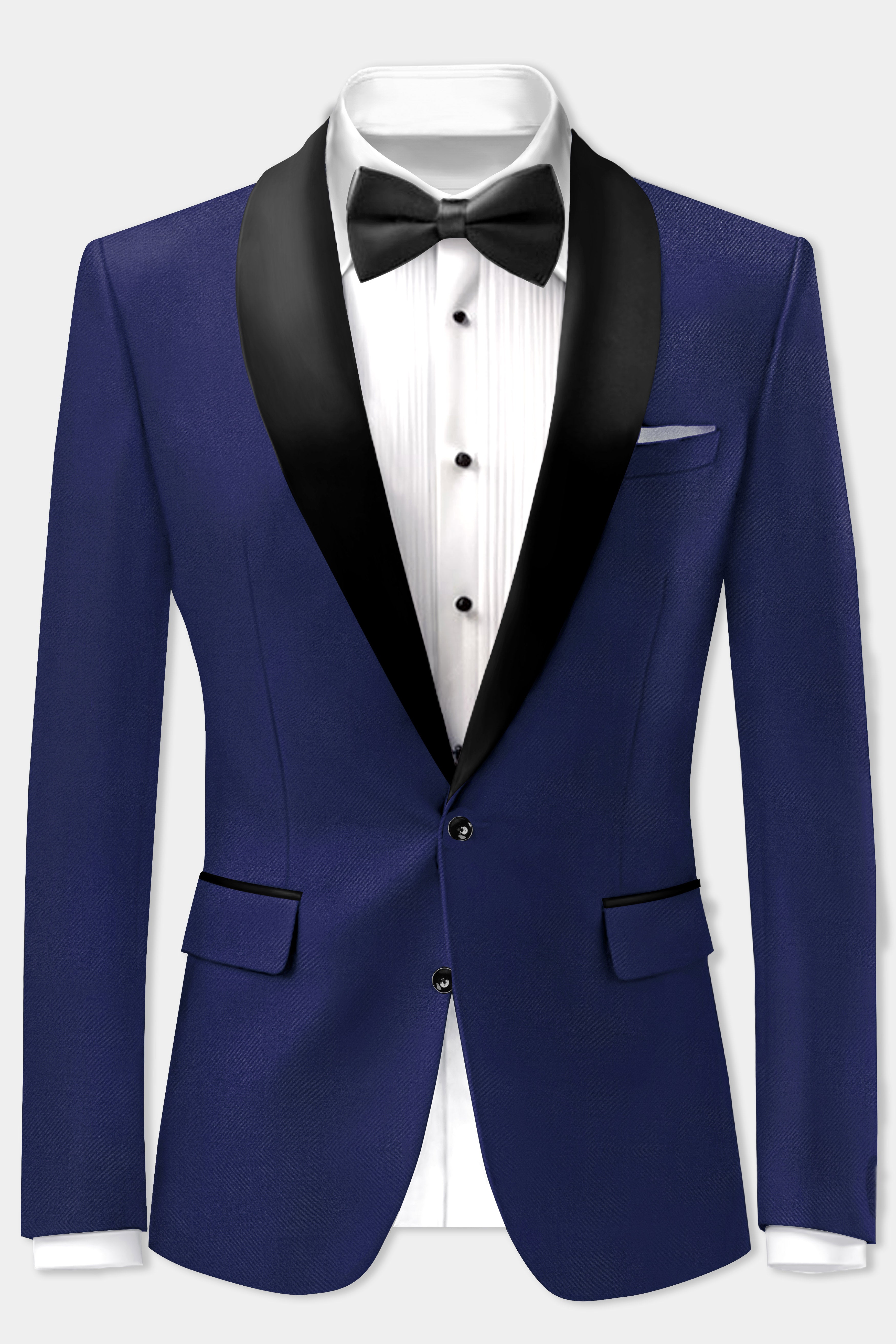 Celestia-Blue Solid Wool Rich Tuxedo Stretchable traveler Blazer