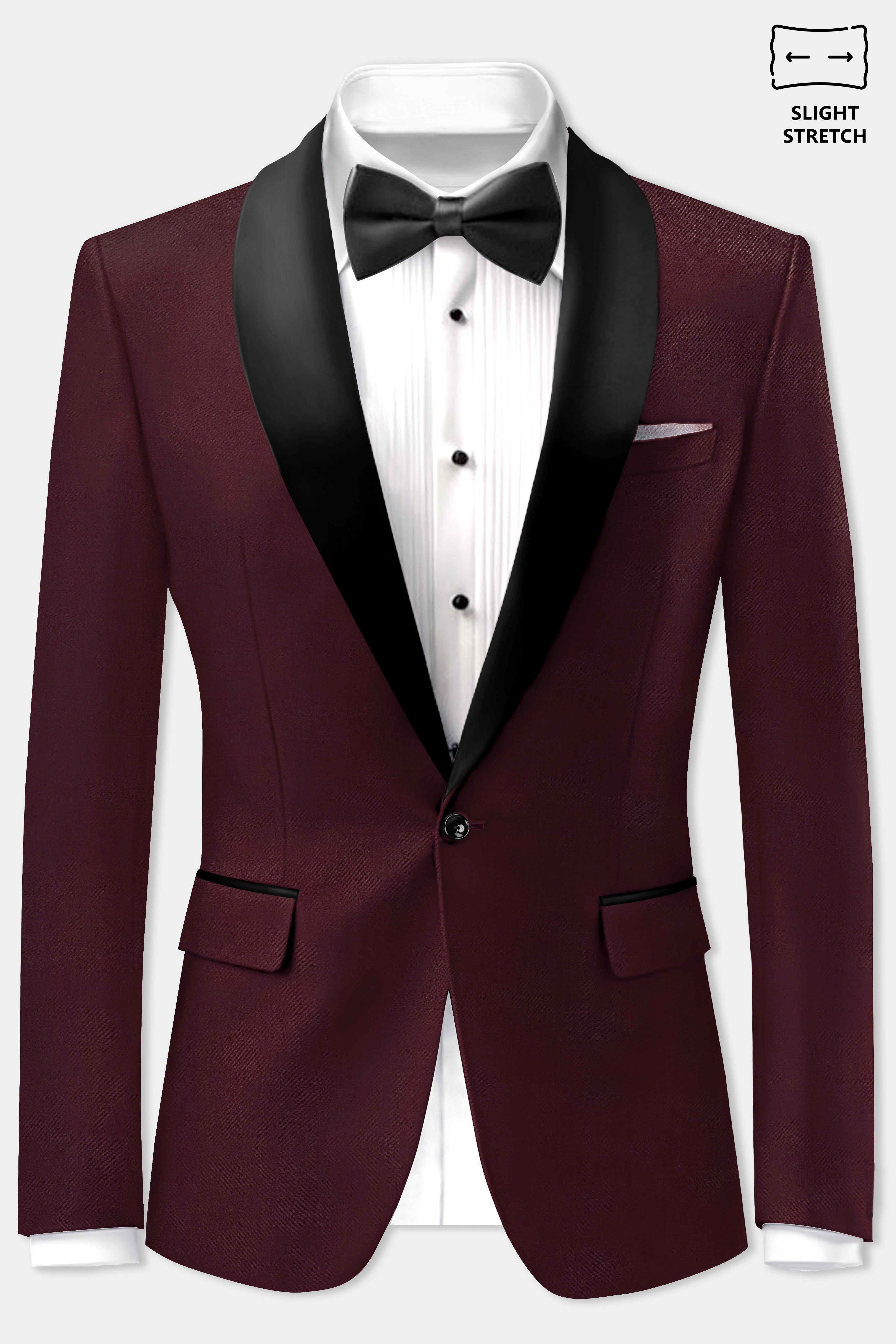 SepiaElite-Tamarind Brown Solid Wool Rich Tuxedo Slight Stretch Blazer