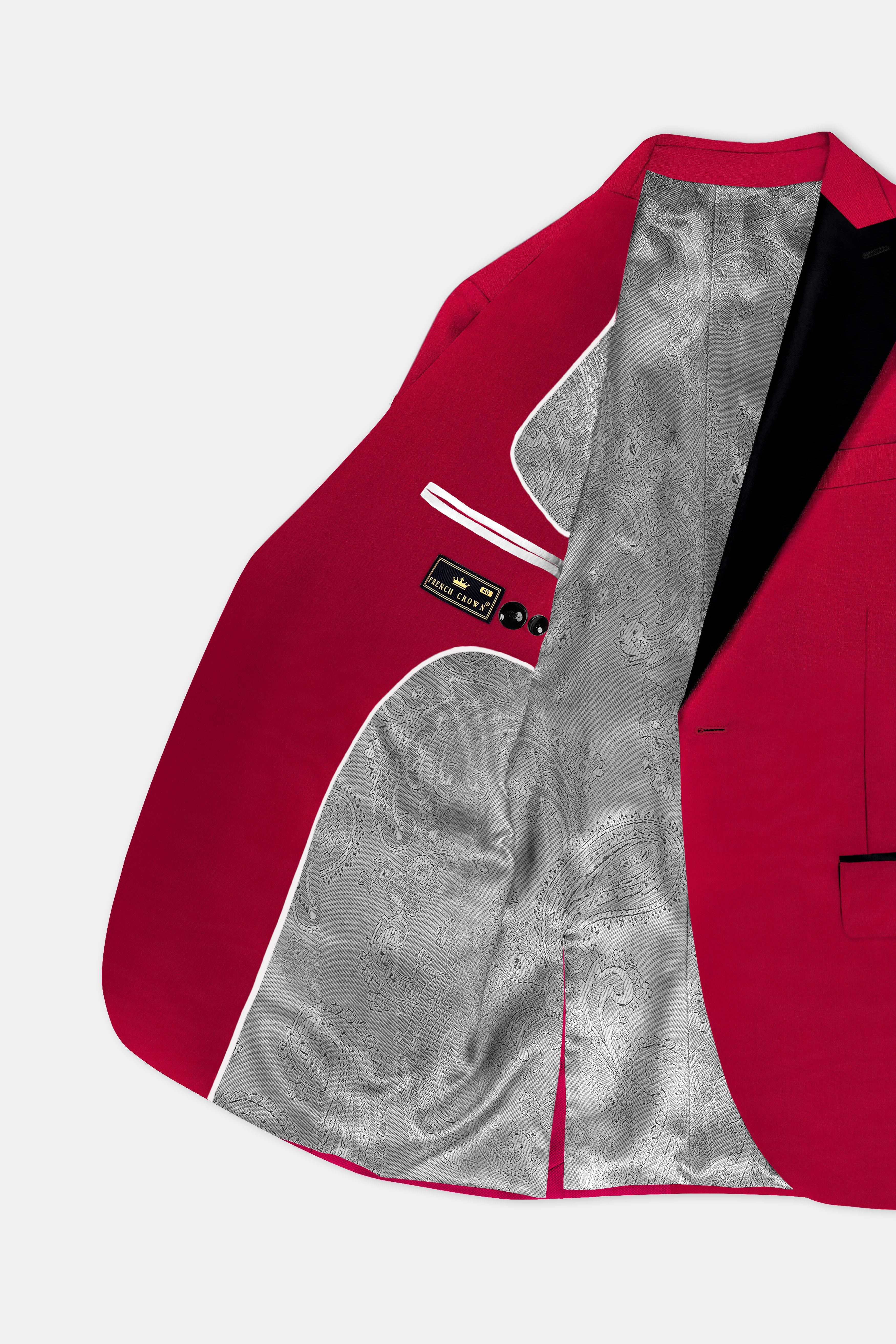 Vermilion-Chili Red Solid Wool Rich Peak Lapel Tuxedo Slight Stretch Blazer