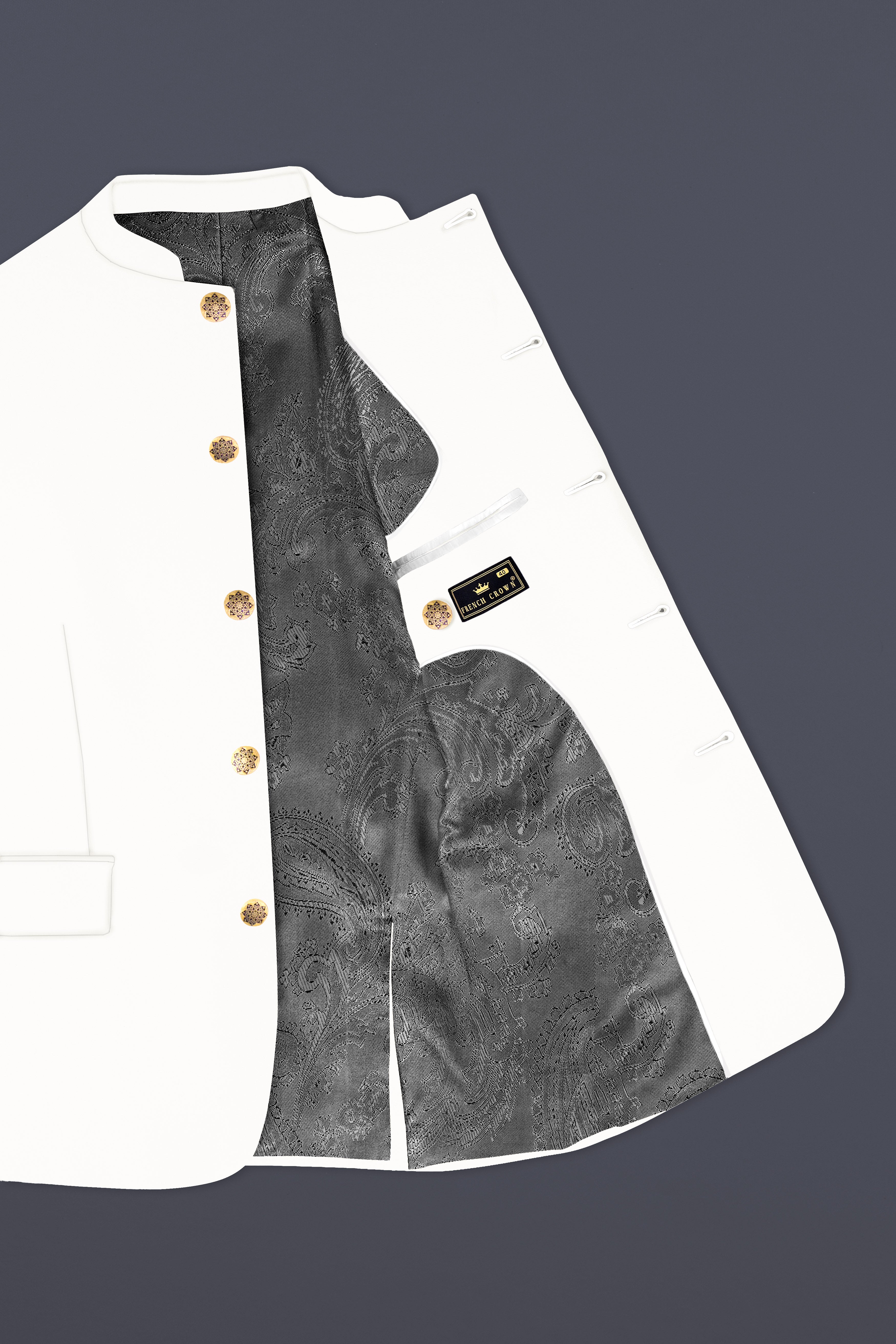 Off White Solid Wool Rich Bandhgala Slight Stretch Blazer