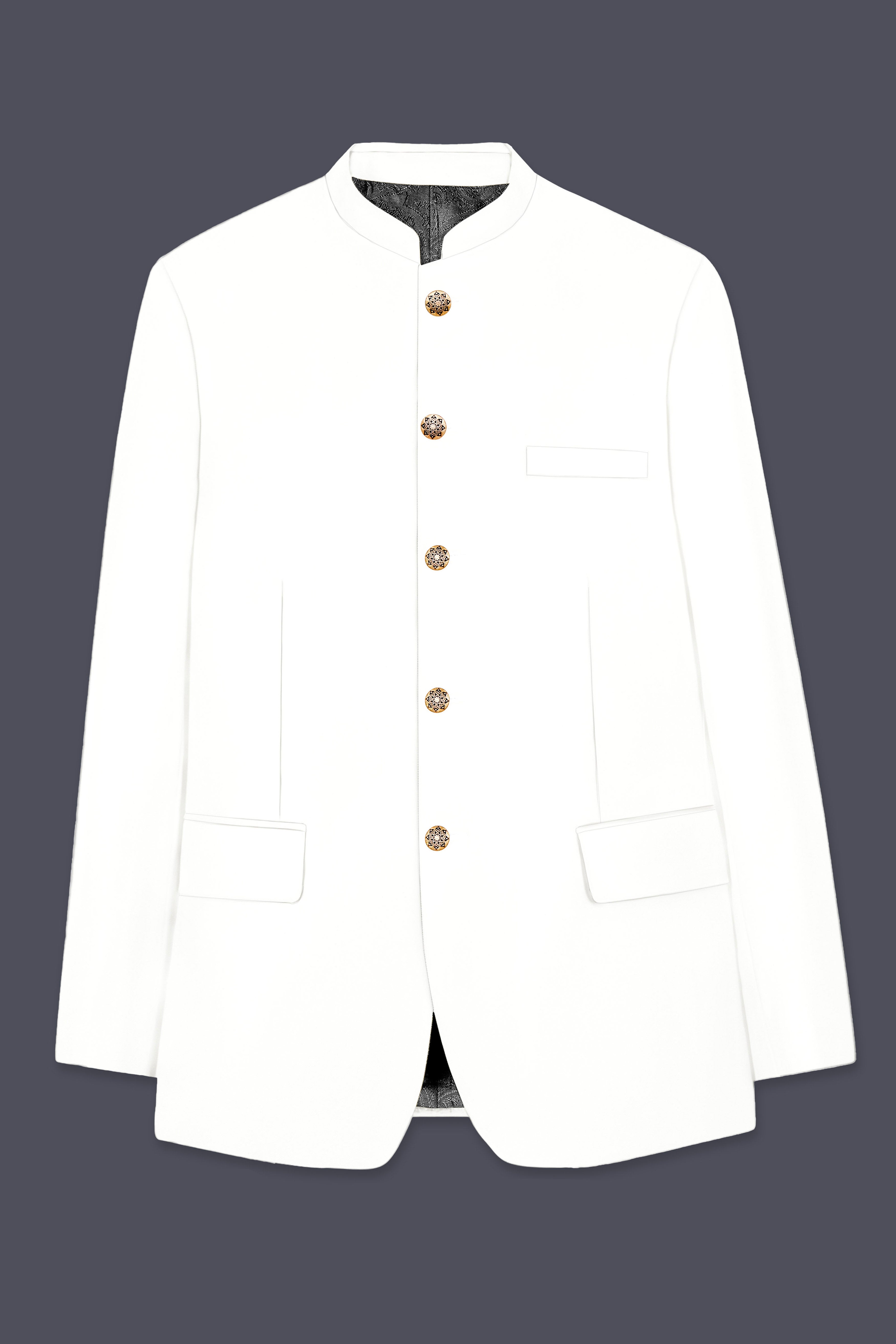 Off White Solid Wool Rich Bandhgala Slight Stretch Blazer