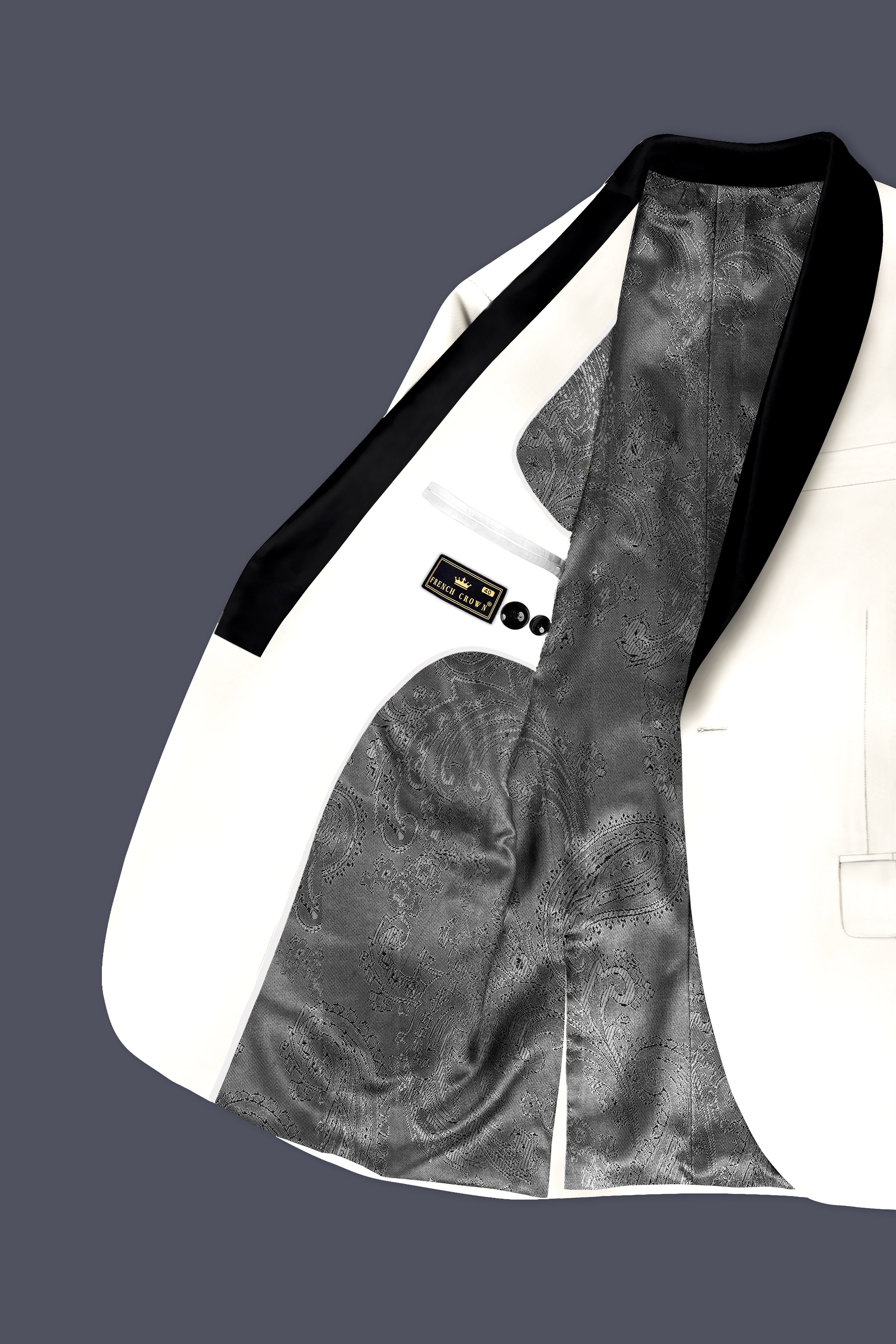 Off White Solid Wool Rich Tuxedo Slight Stretch Blazer