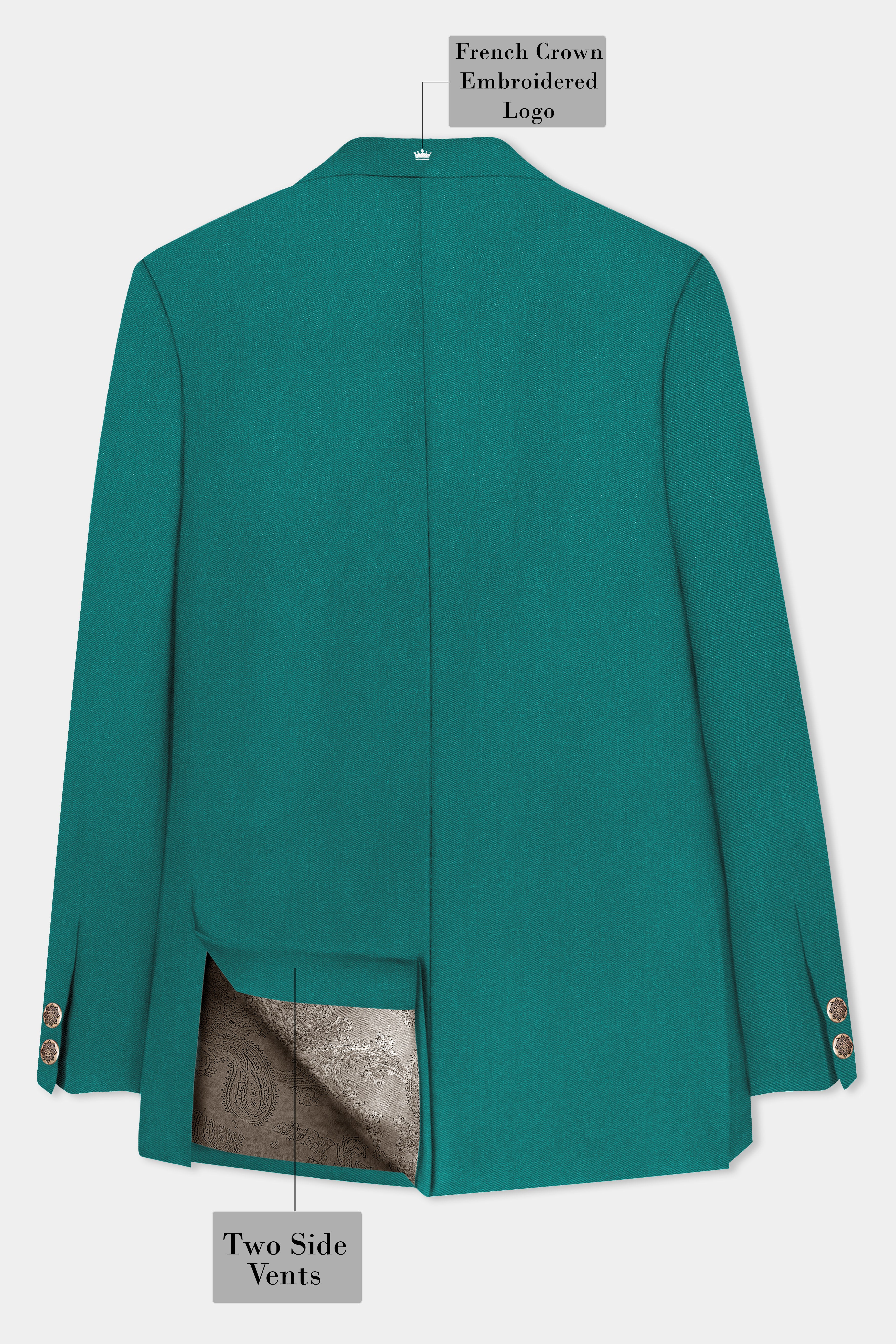 Verdant Classic-Surfie Green Solid Wool Rich Bandhgala Slight Stretch Blazer