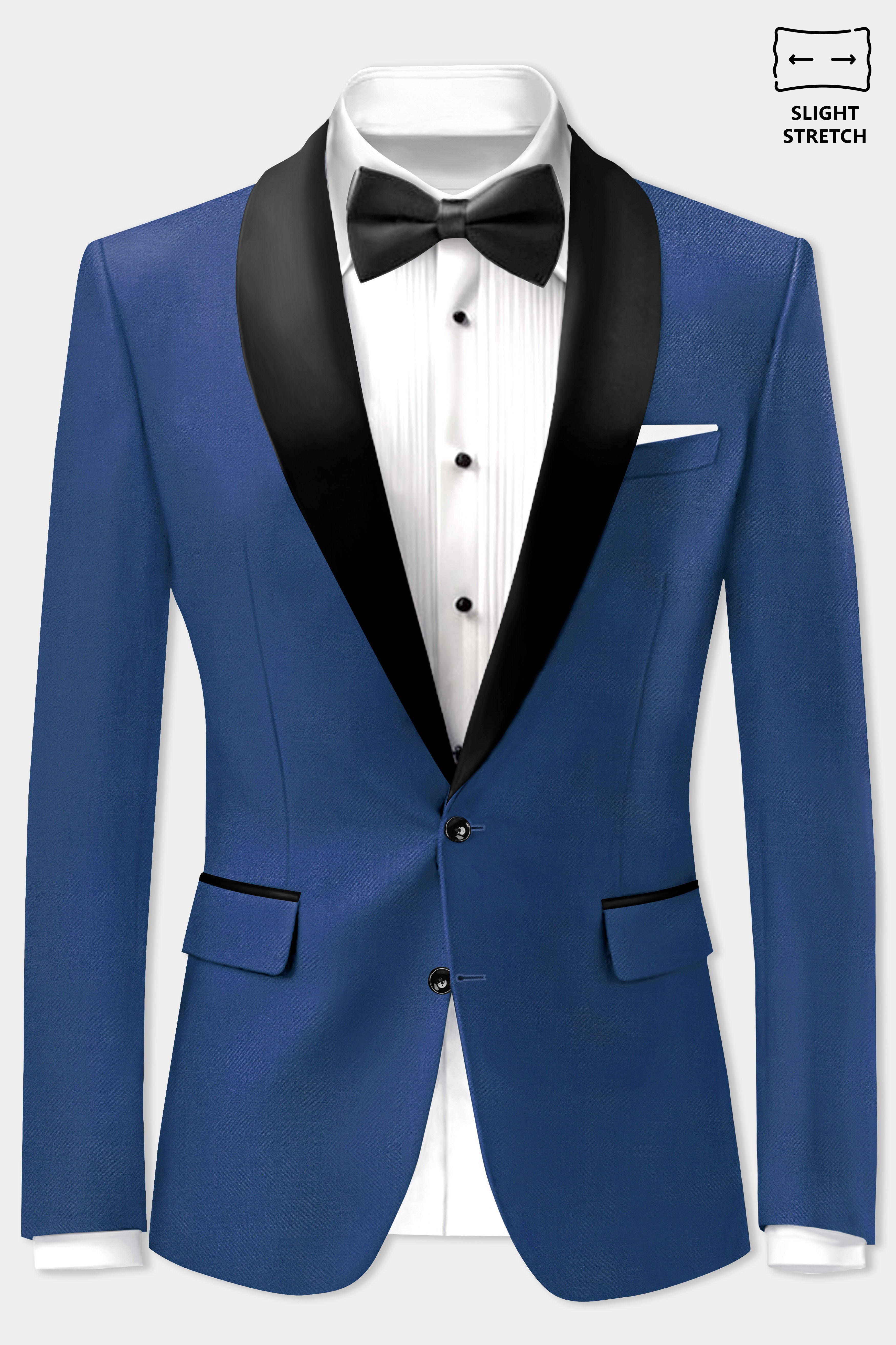 Cerulean Elite-Cobalt Blue Solid Wool Rich Tuxedo Slight Stretch Blazer