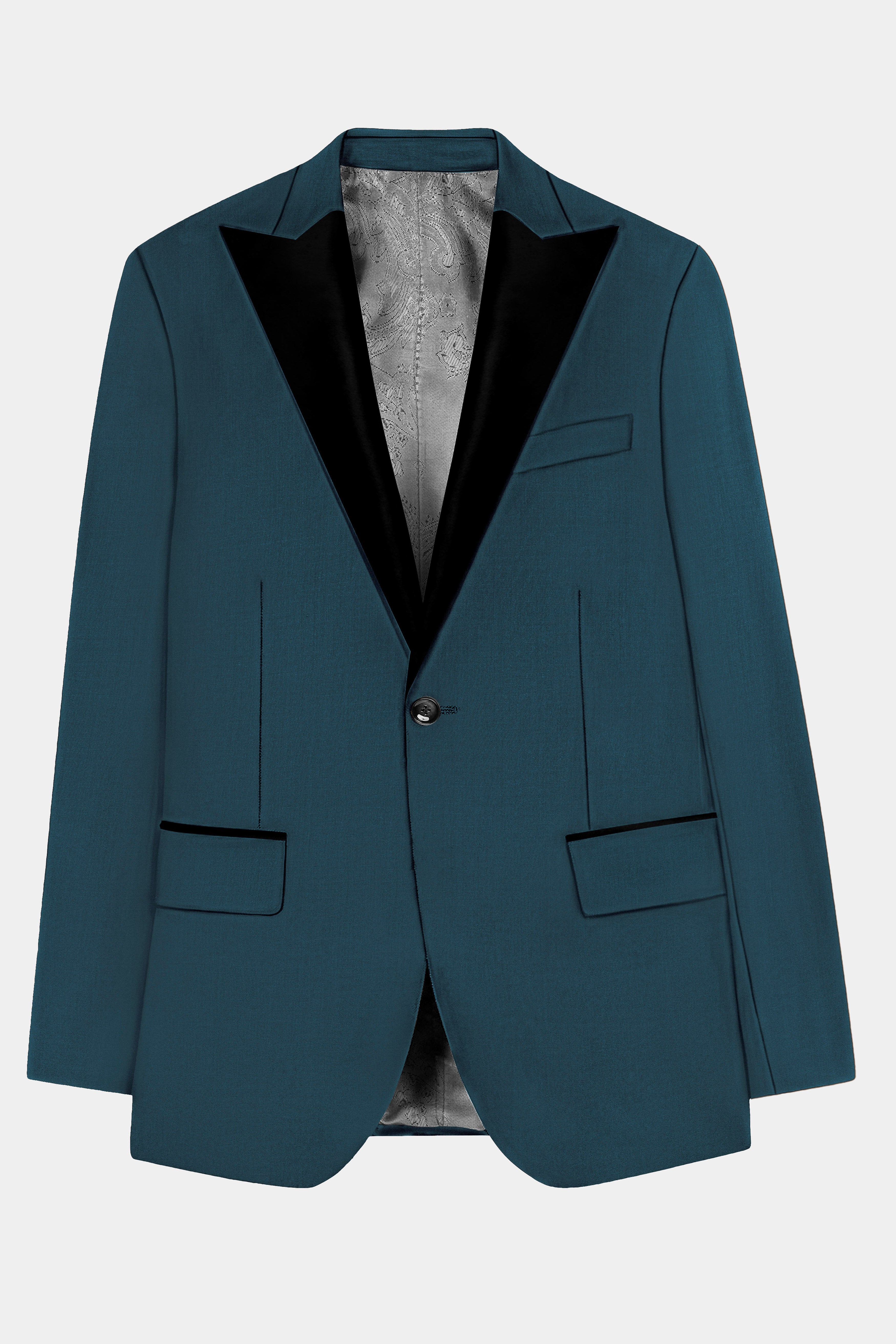 Prestige-Dianne Green Solid Wool Rich Peak Lapel Tuxedo Slight Stretch Blazer