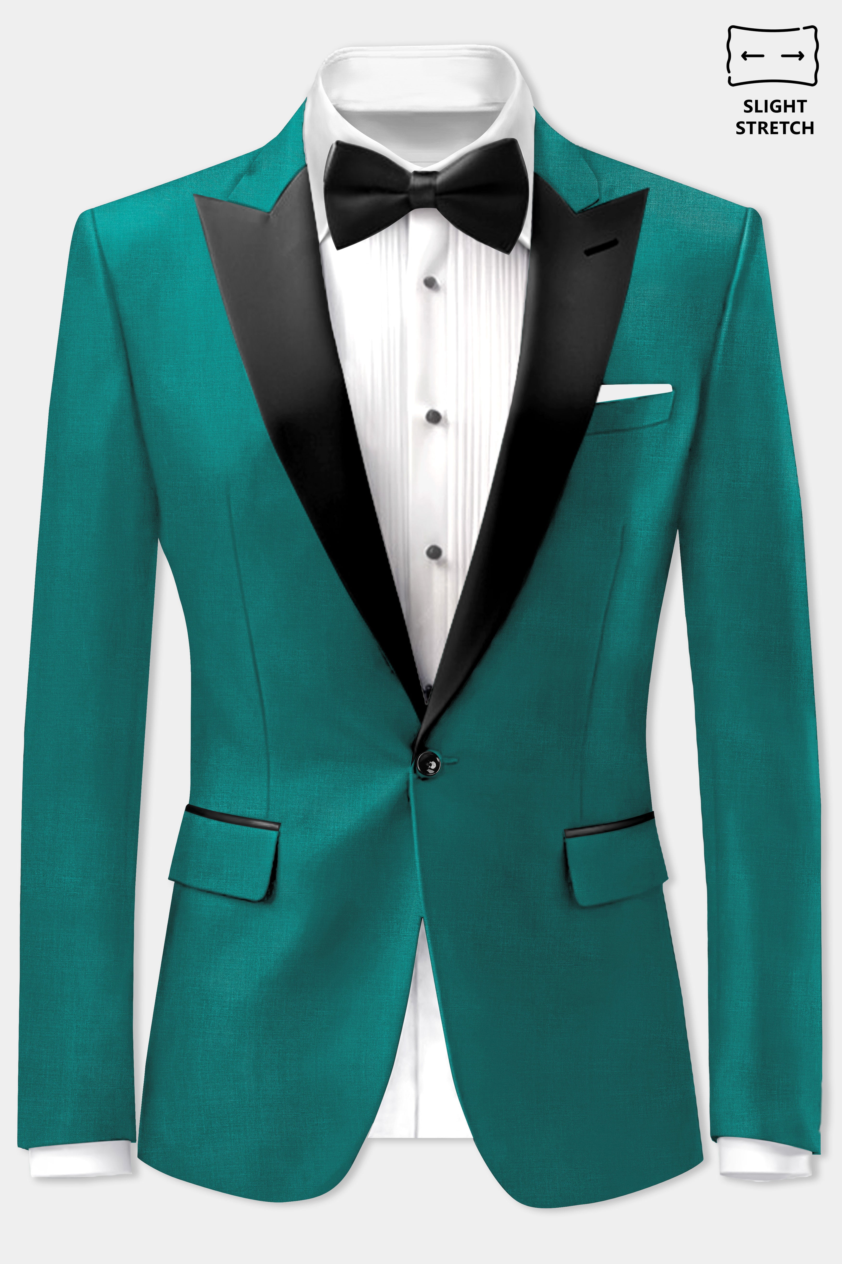 Verdant Classic-Surfie Green Solid Wool Rich Peak Lapel Tuxedo Slight Stretch Blazer