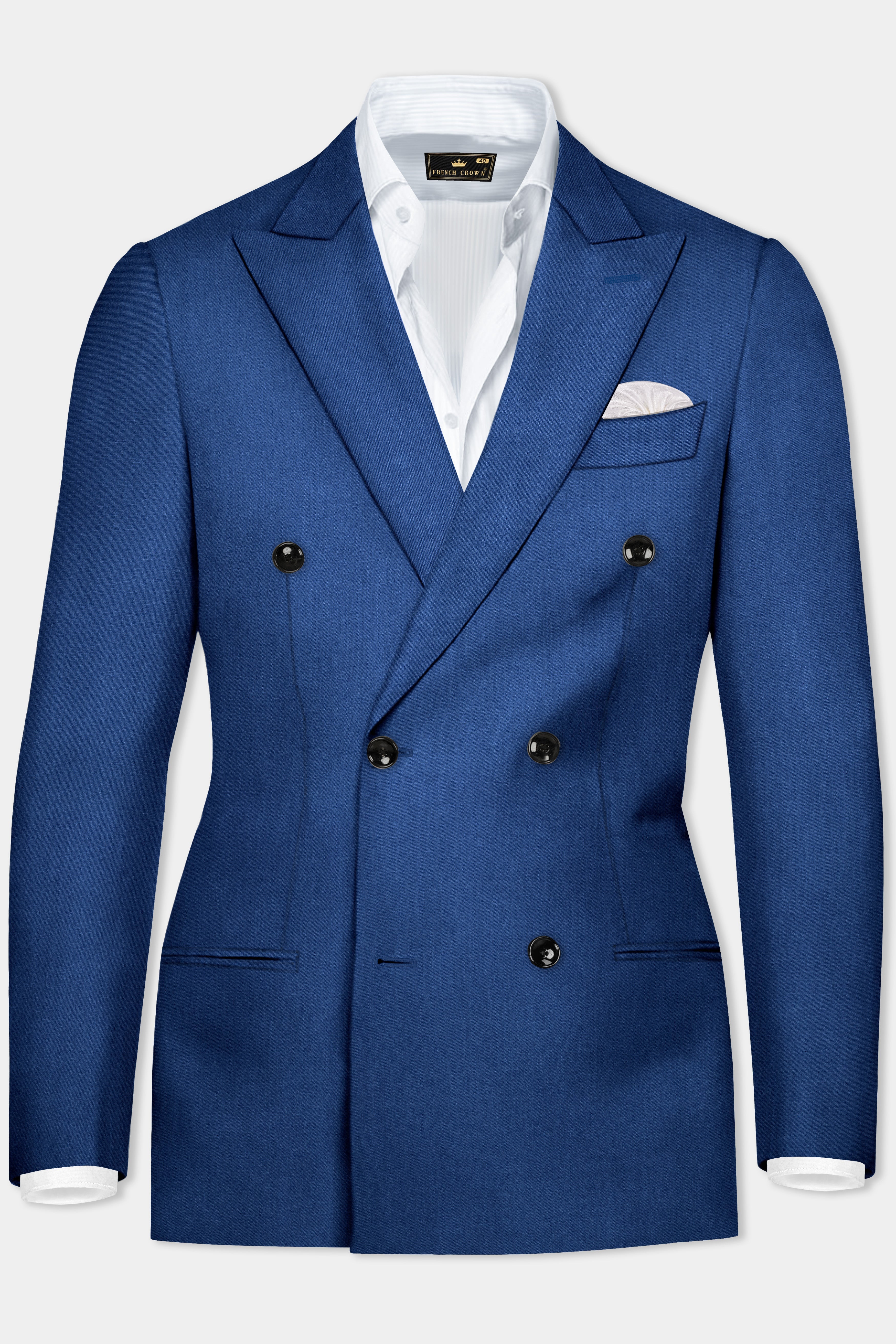 Cerulean Elite-Cobalt Blue Solid Wool Rich Double Breasted Stretchable traveler Blazer