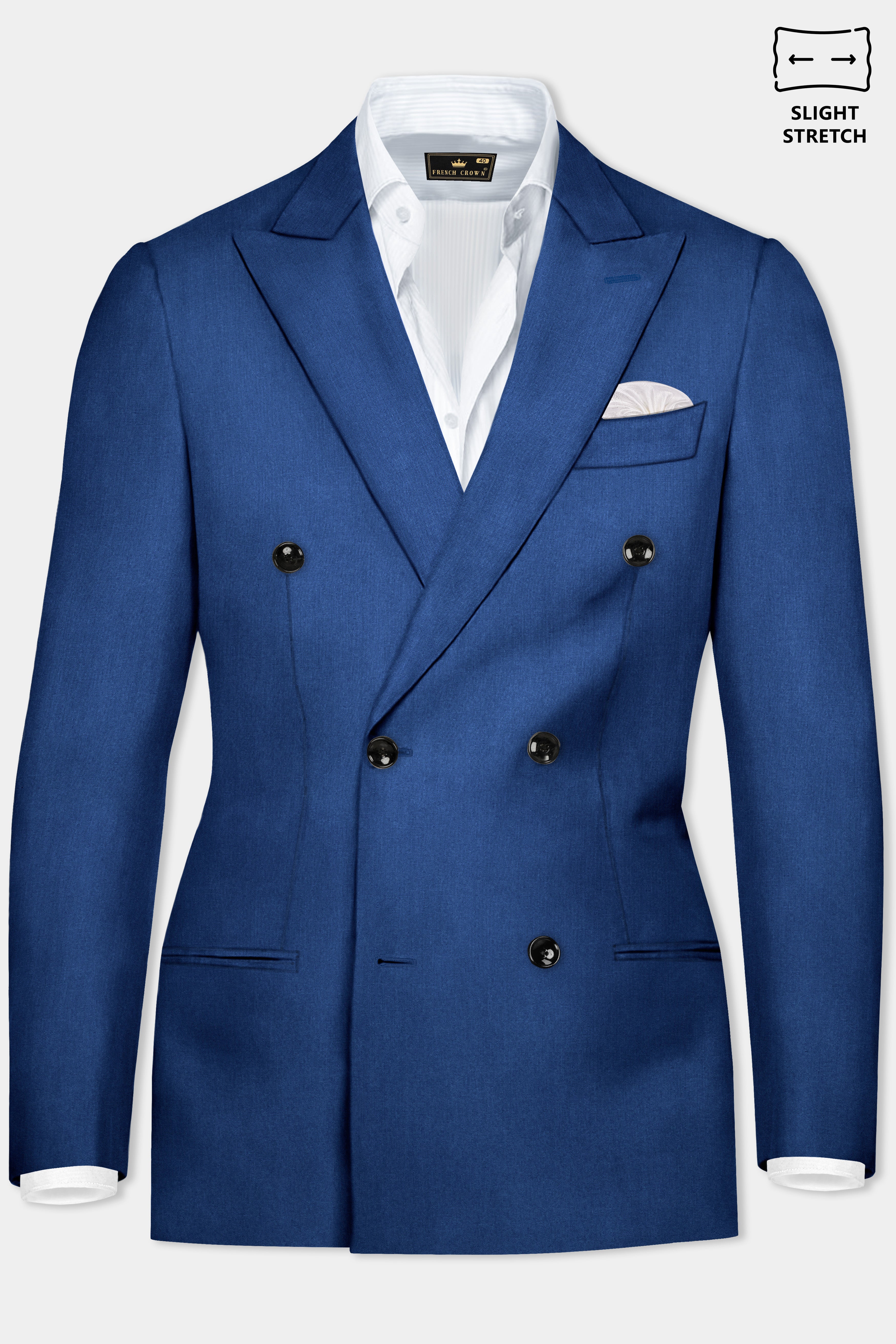 Cerulean Elite-Cobalt Blue Solid Wool Rich Double Breasted Slight Stretch Blazer