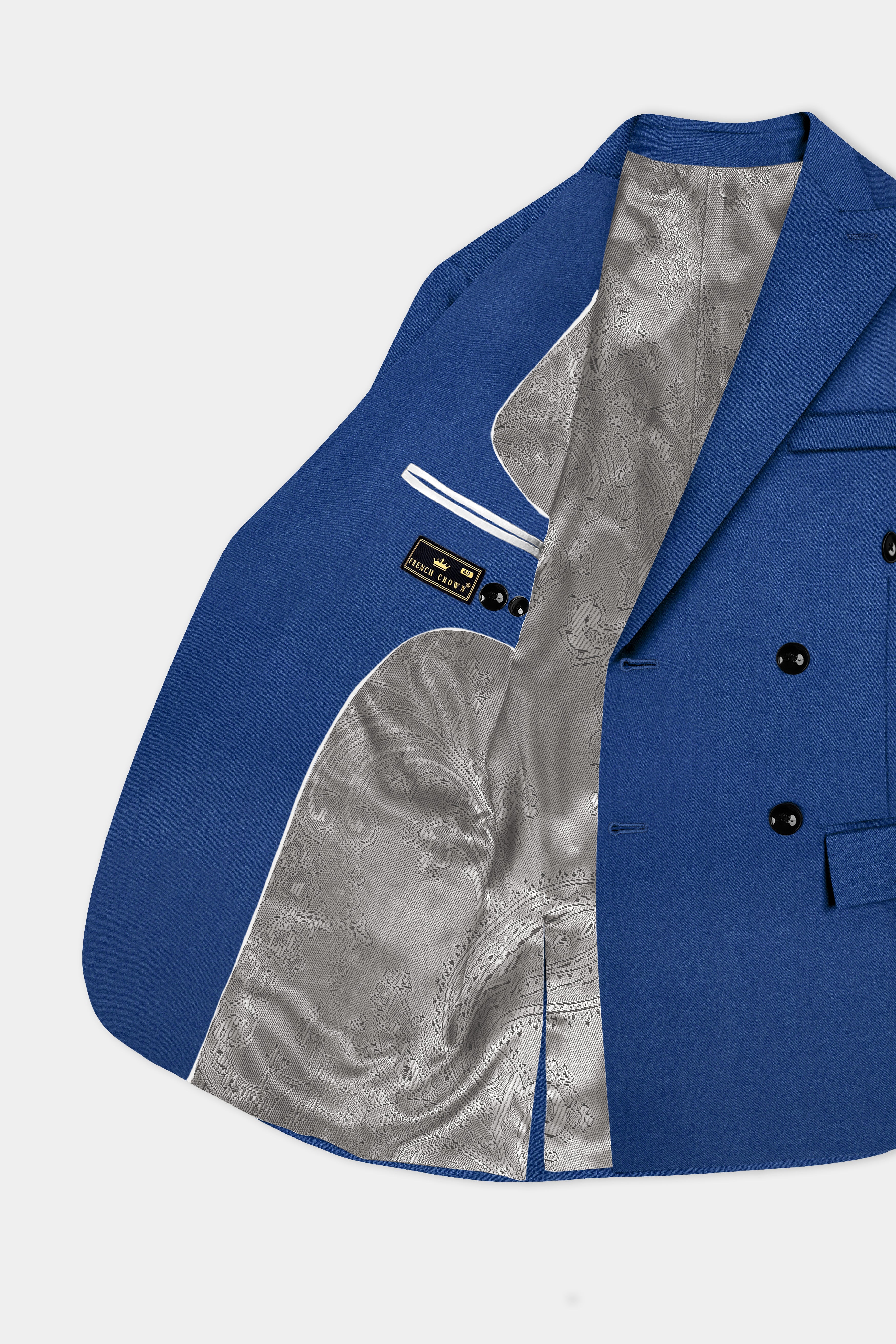 Cerulean Elite-Cobalt Blue Solid Wool Rich Double Breasted Slight Stretch Blazer