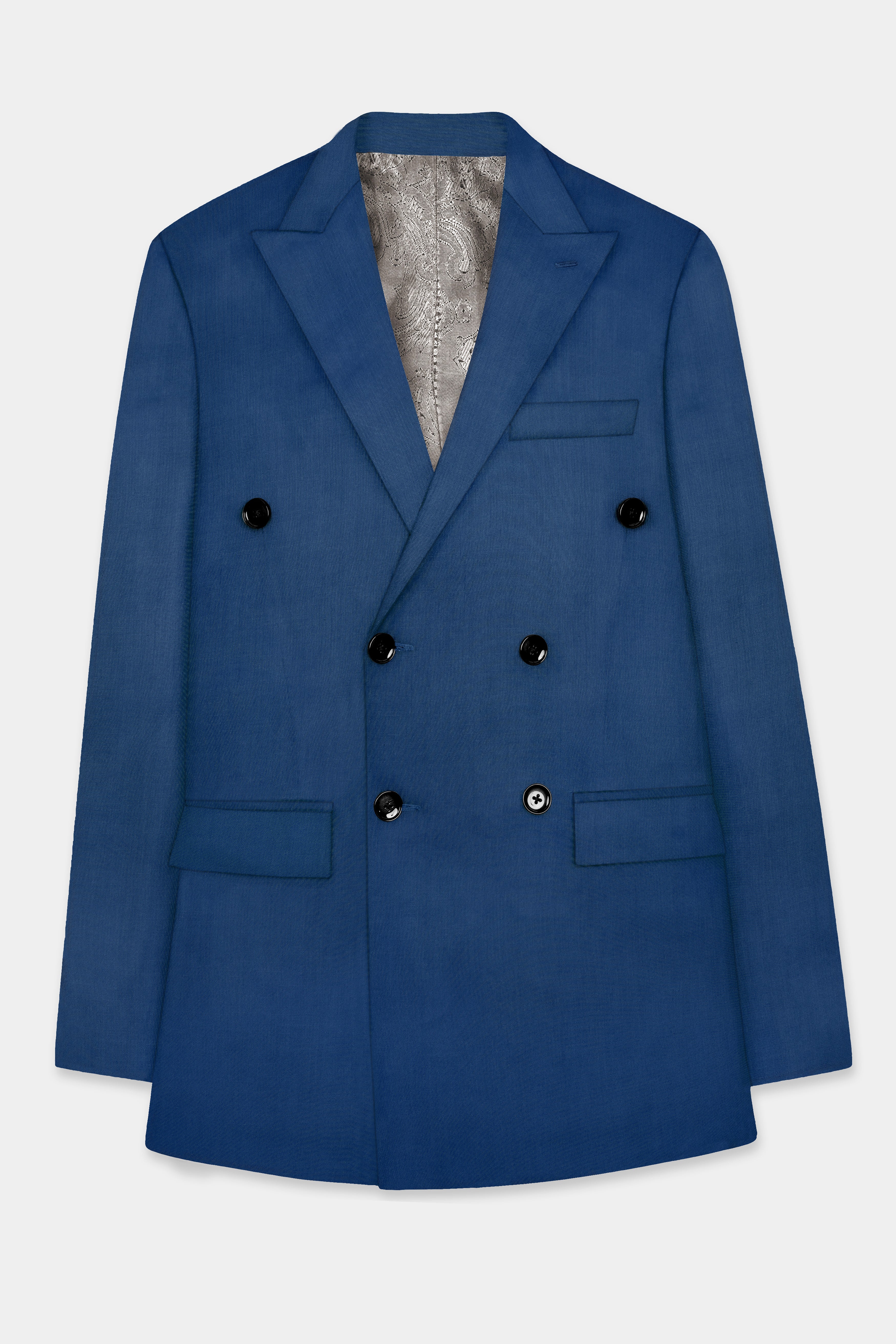 Cerulean Elite-Cobalt Blue Solid Wool Rich Double Breasted Slight Stretch Blazer