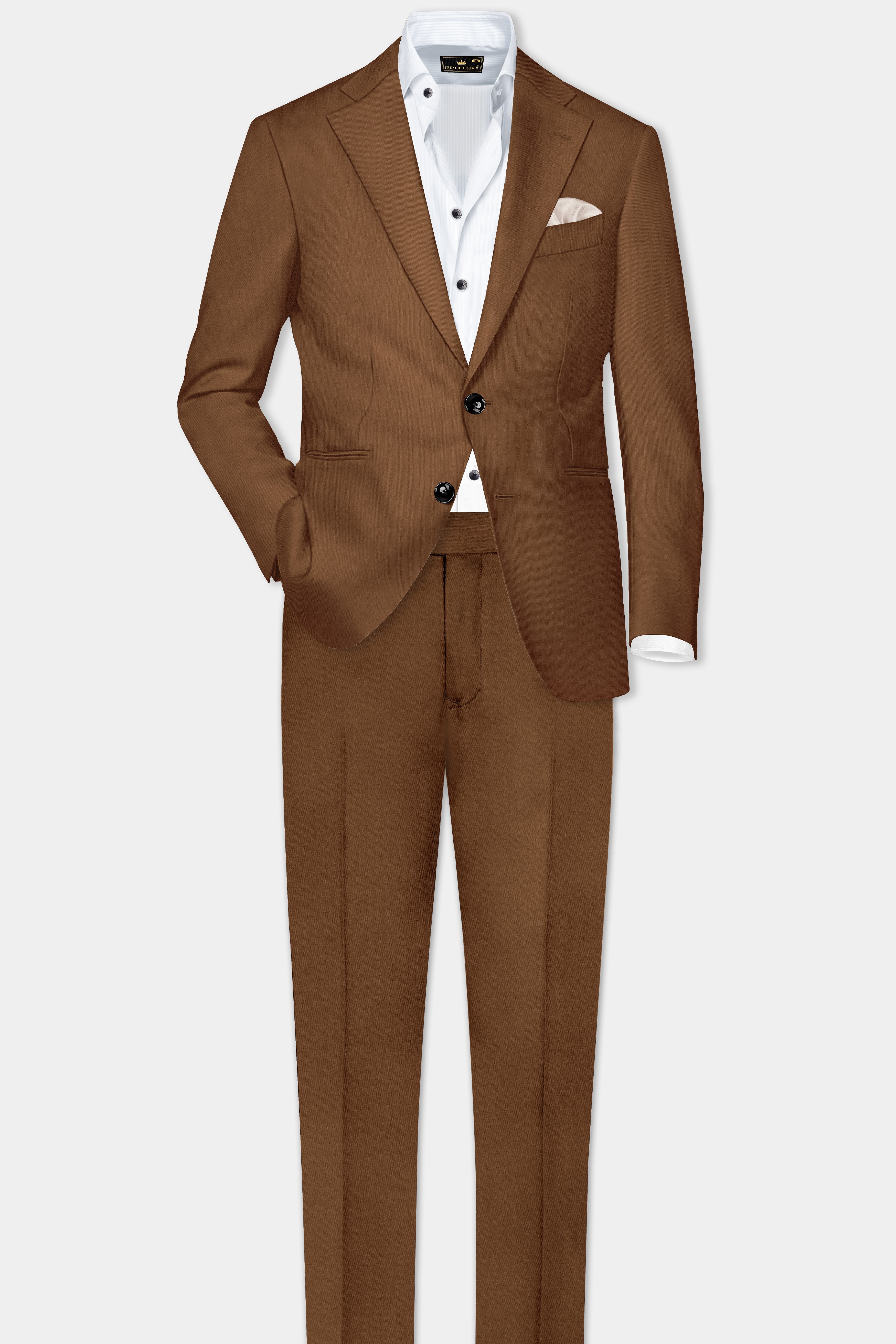 Bronze-Tawny Brown Solid Wool Rich Single Breasted Slight Stretch Blazer