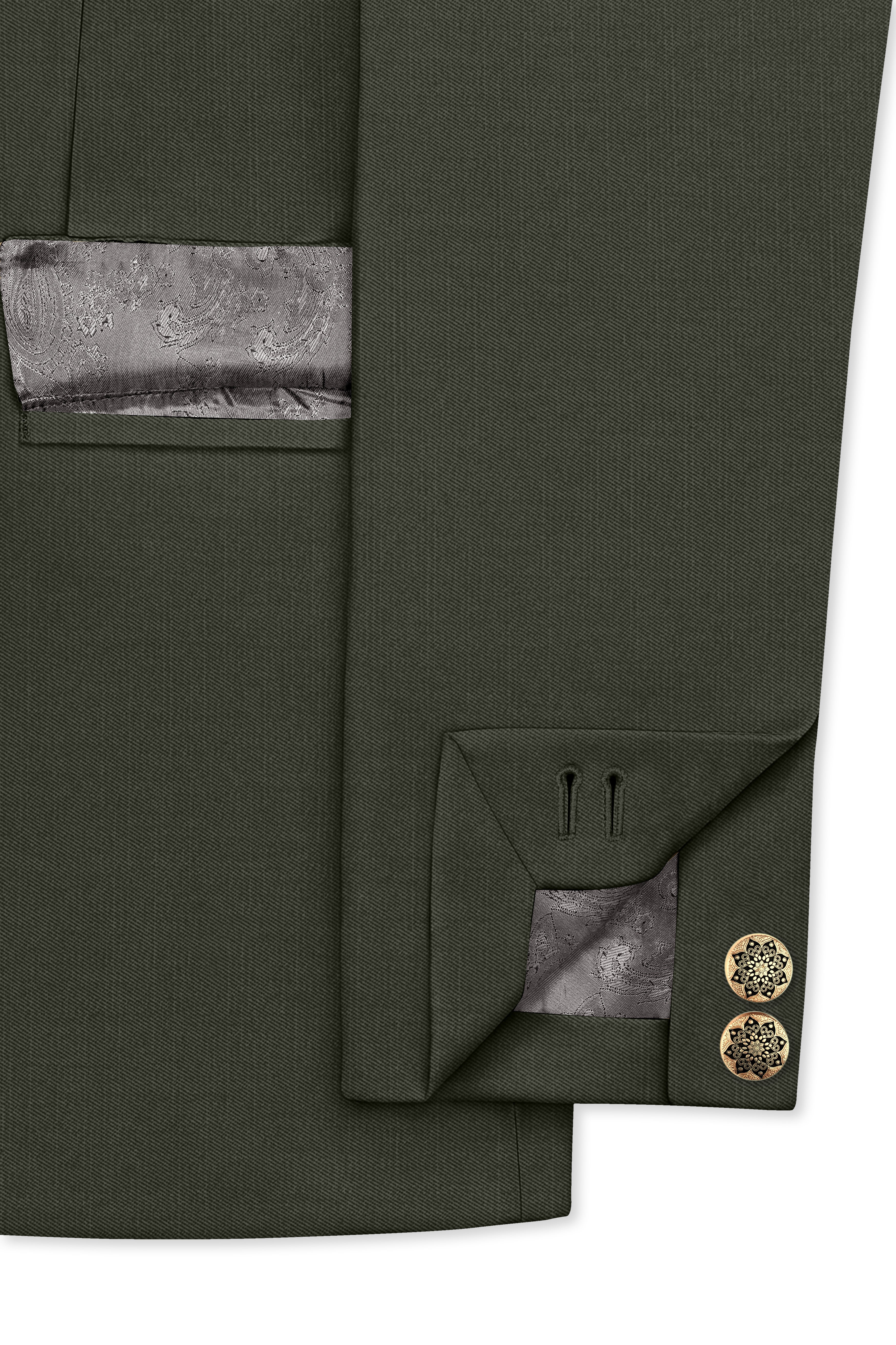 Verdant Majesty-Juniper Green Solid Wool Rich Bandhgala Slight Stretch Blazer