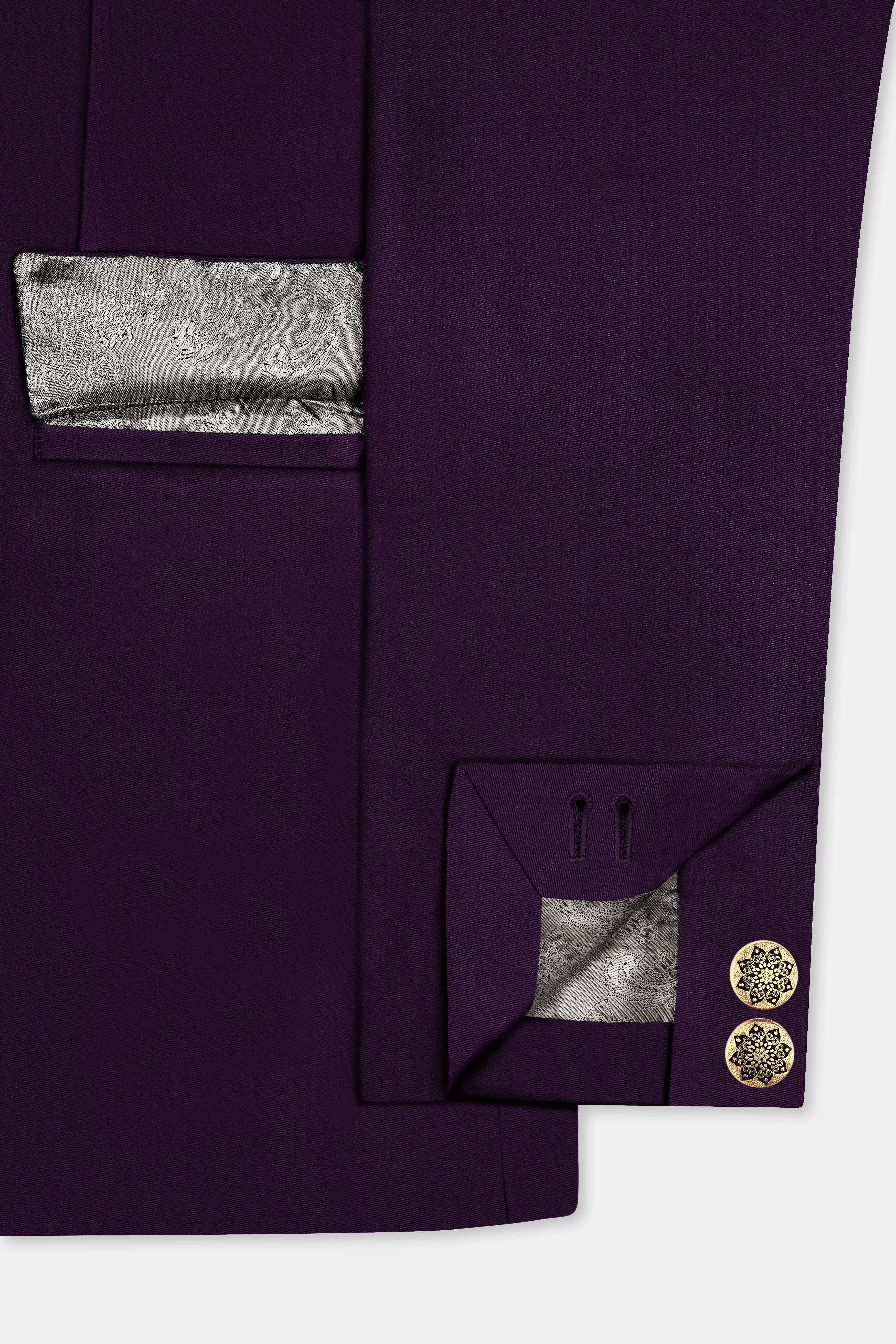 Regal Plum-Eggplant Purple Solid Wool Rich Bandhgala Slight Stretch Blazer