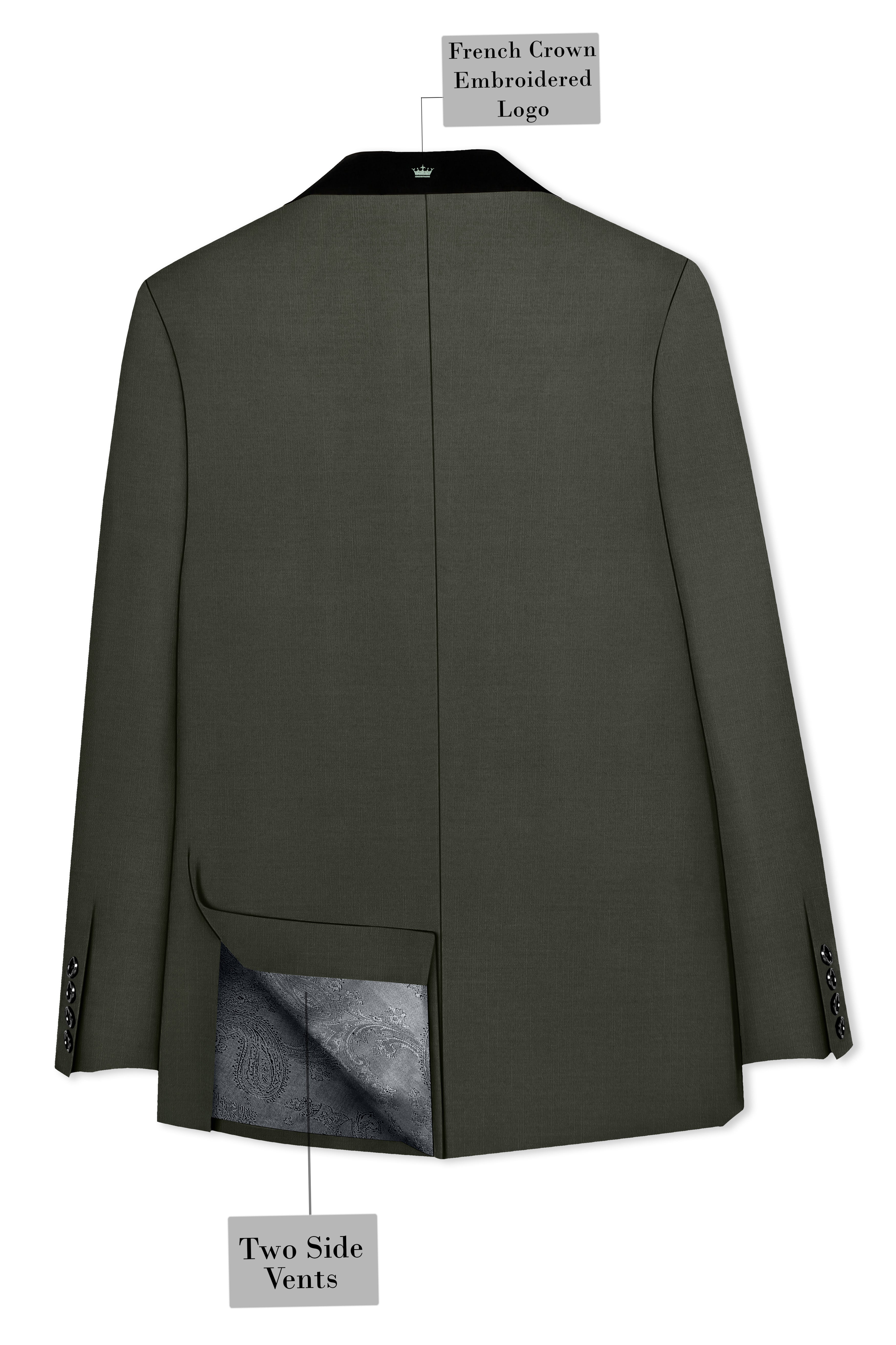 Verdant Majesty-Juniper Green Solid Wool Rich Tuxedo Slight Stretch Blazer